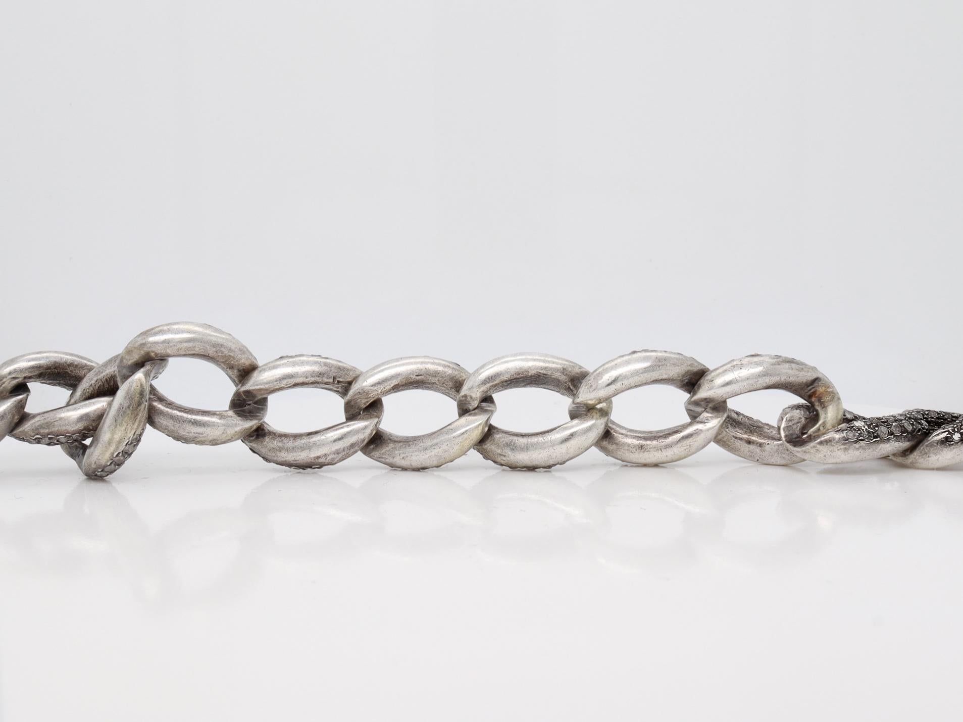 Vintage Sterling Silver & Single Cut Diamond Curb Link Chain or Necklace For Sale 5