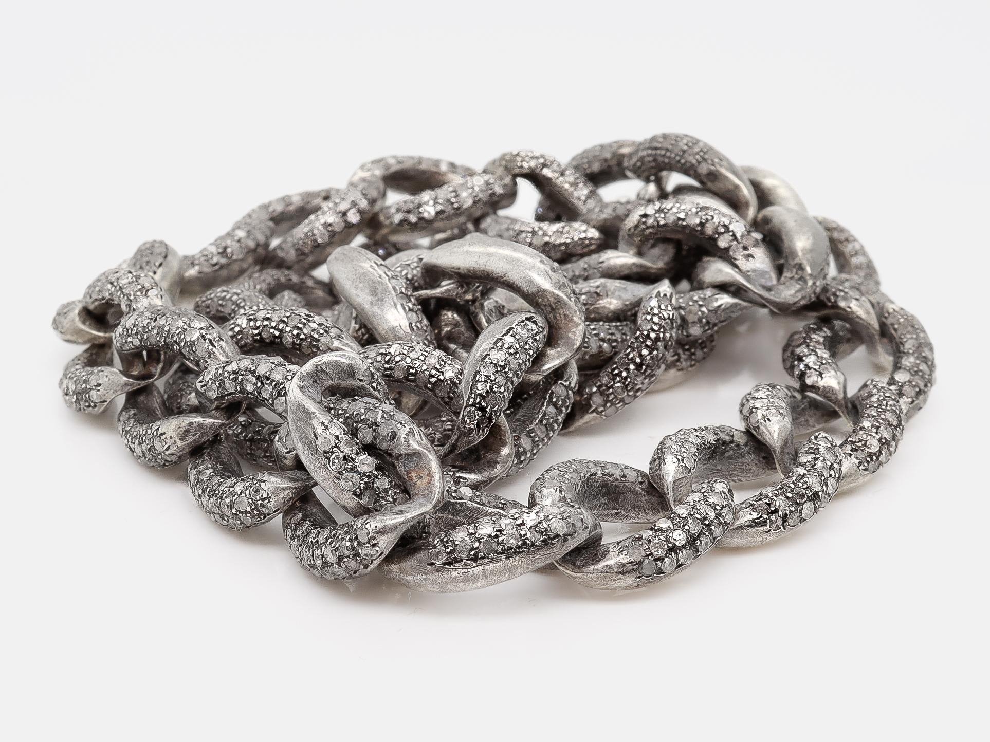 Vintage Sterling Silver & Single Cut Diamond Curb Link Chain or Necklace For Sale 6