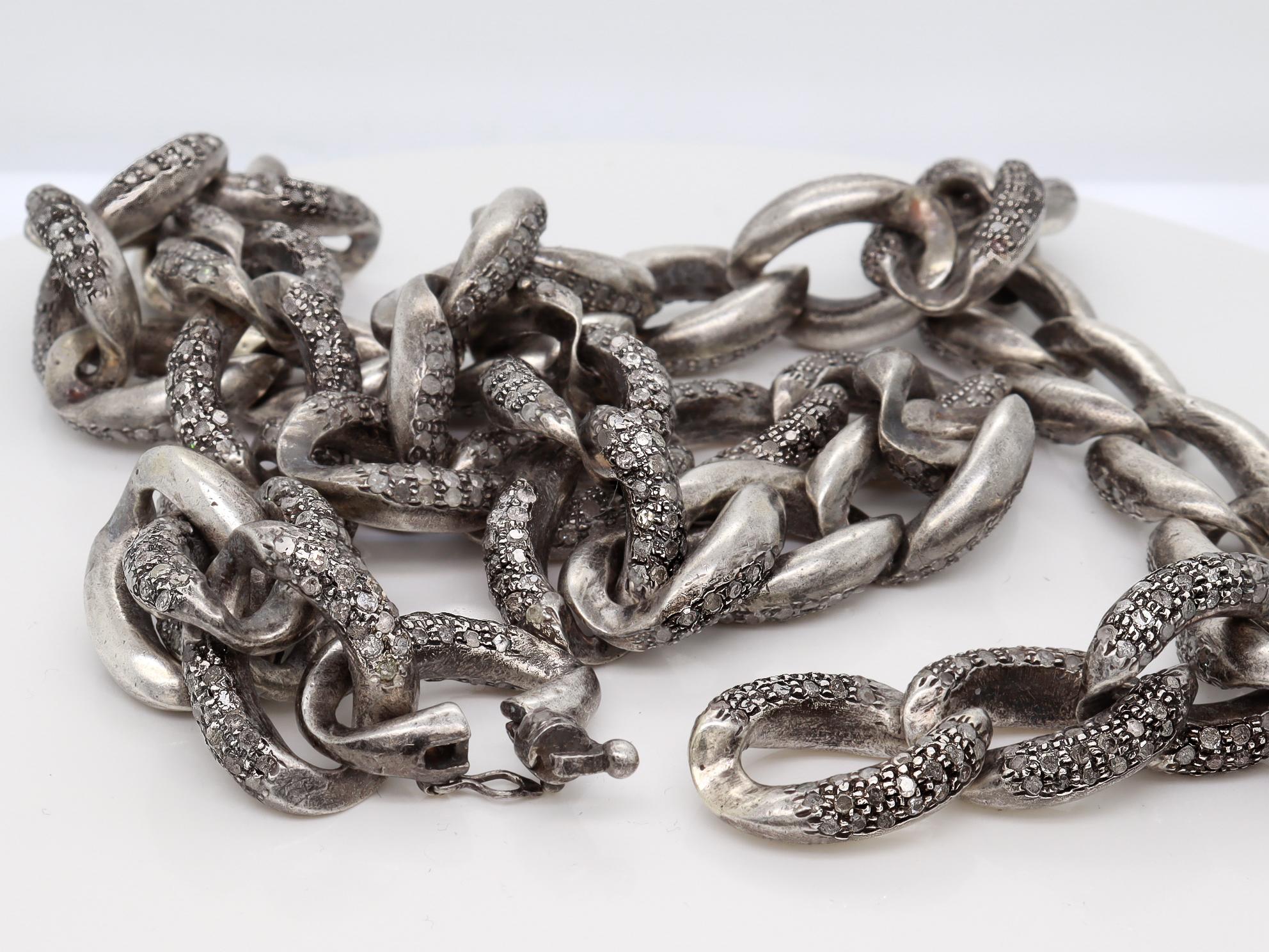 Vintage Sterling Silver & Single Cut Diamond Curb Link Chain or Necklace For Sale 8