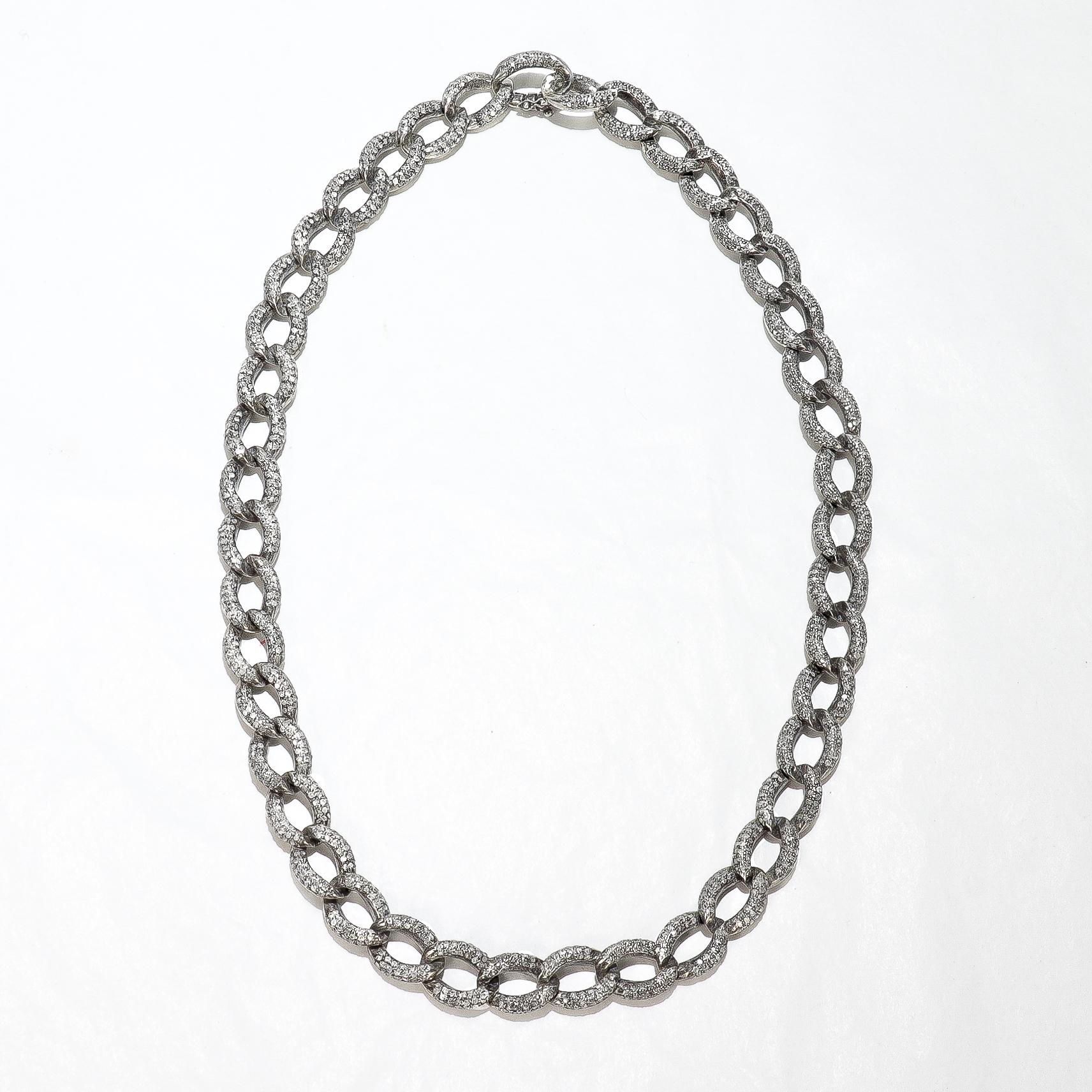 Vintage Sterling Silver & Single Cut Diamond Curb Link Chain or Necklace In Good Condition For Sale In Philadelphia, PA