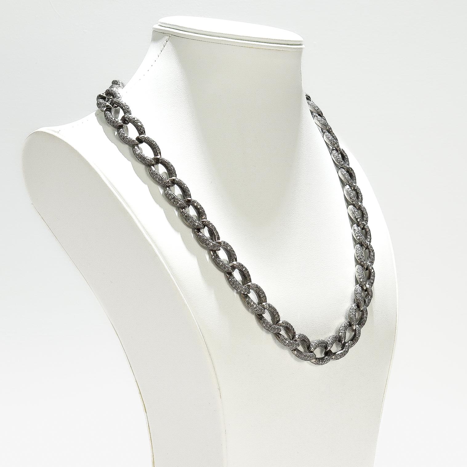 Women's or Men's Vintage Sterling Silver & Single Cut Diamond Curb Link Chain or Necklace For Sale