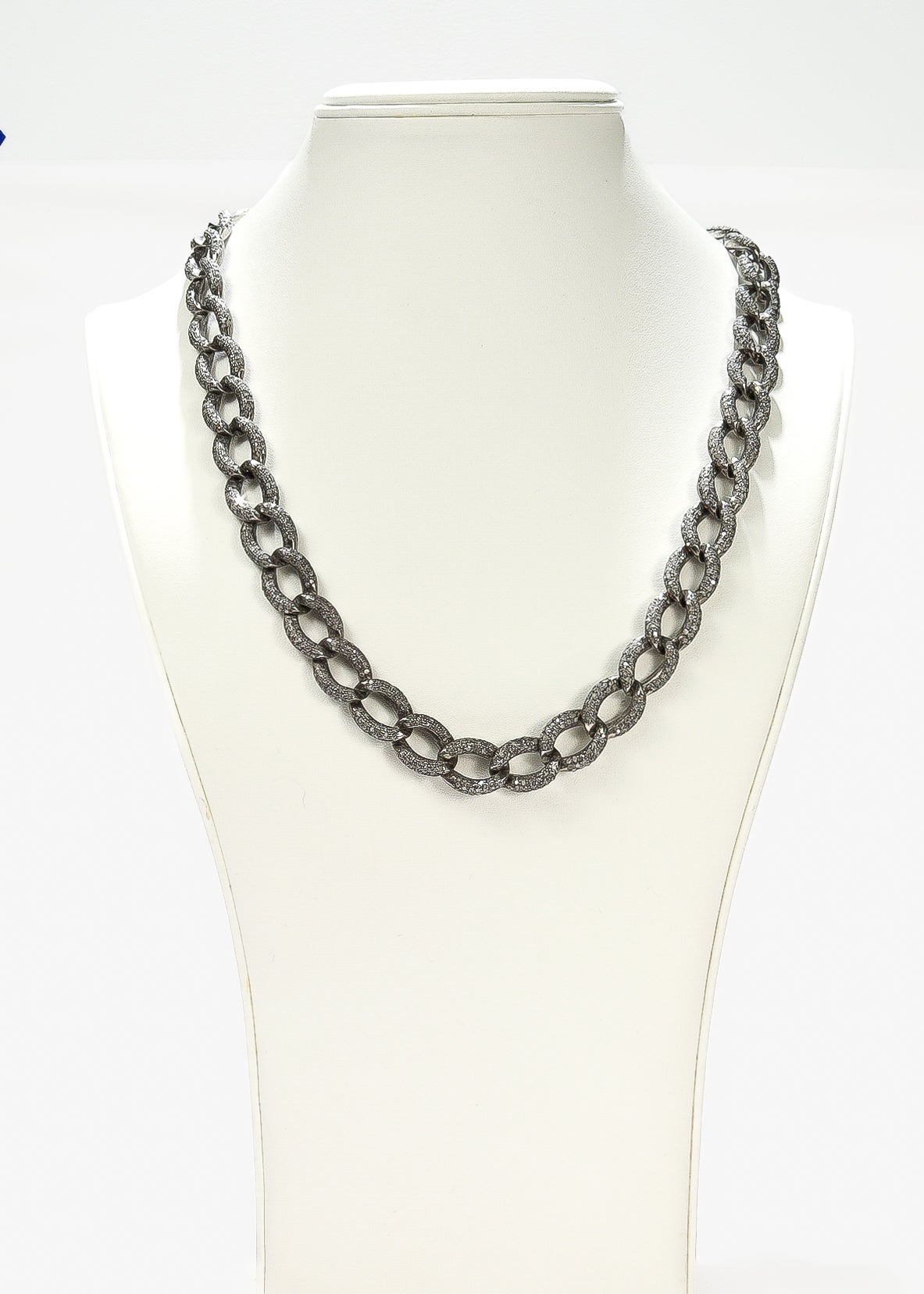 Vintage Sterling Silver & Single Cut Diamond Curb Link Chain or Necklace For Sale 1