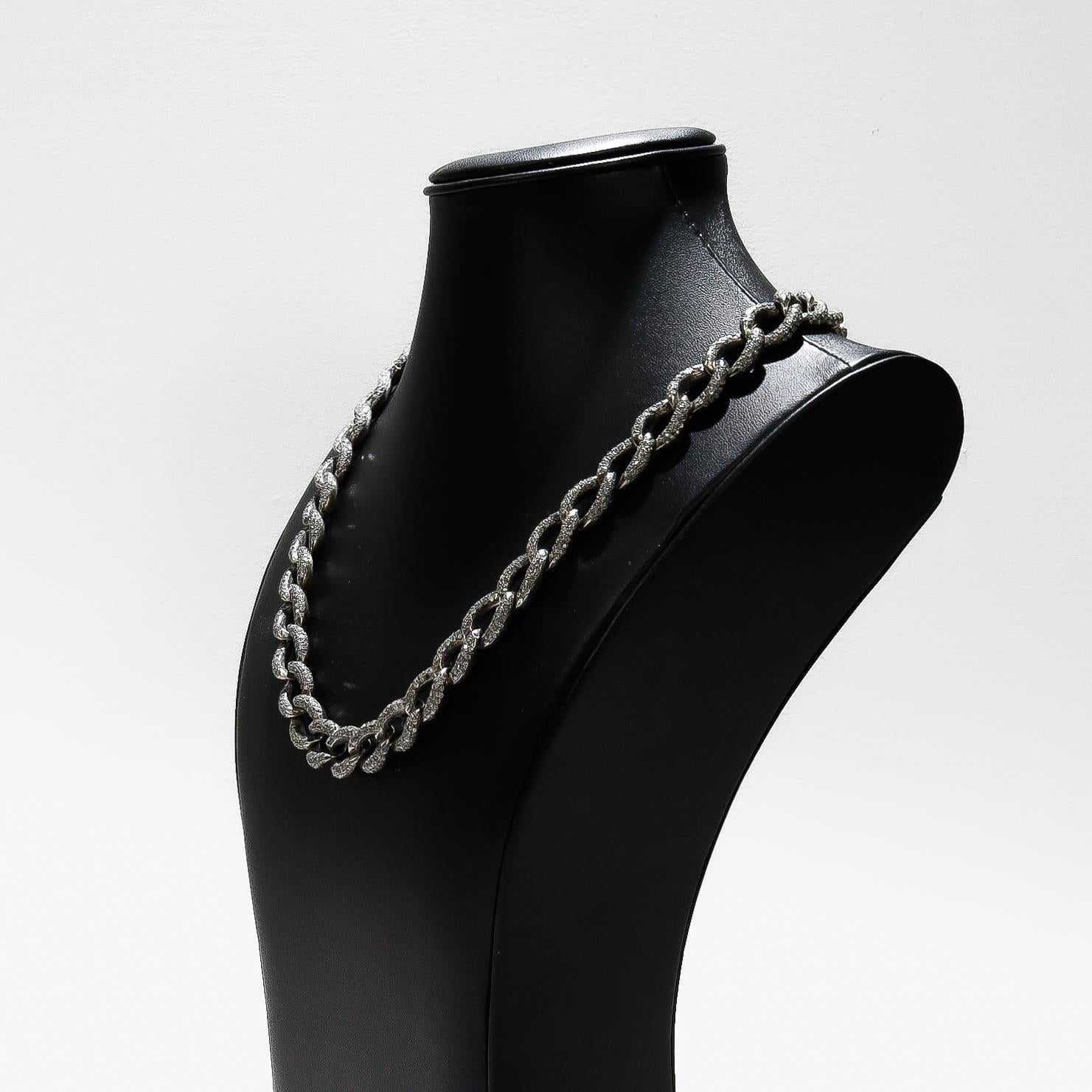 Vintage Sterling Silver & Single Cut Diamond Curb Link Chain or Necklace For Sale 2