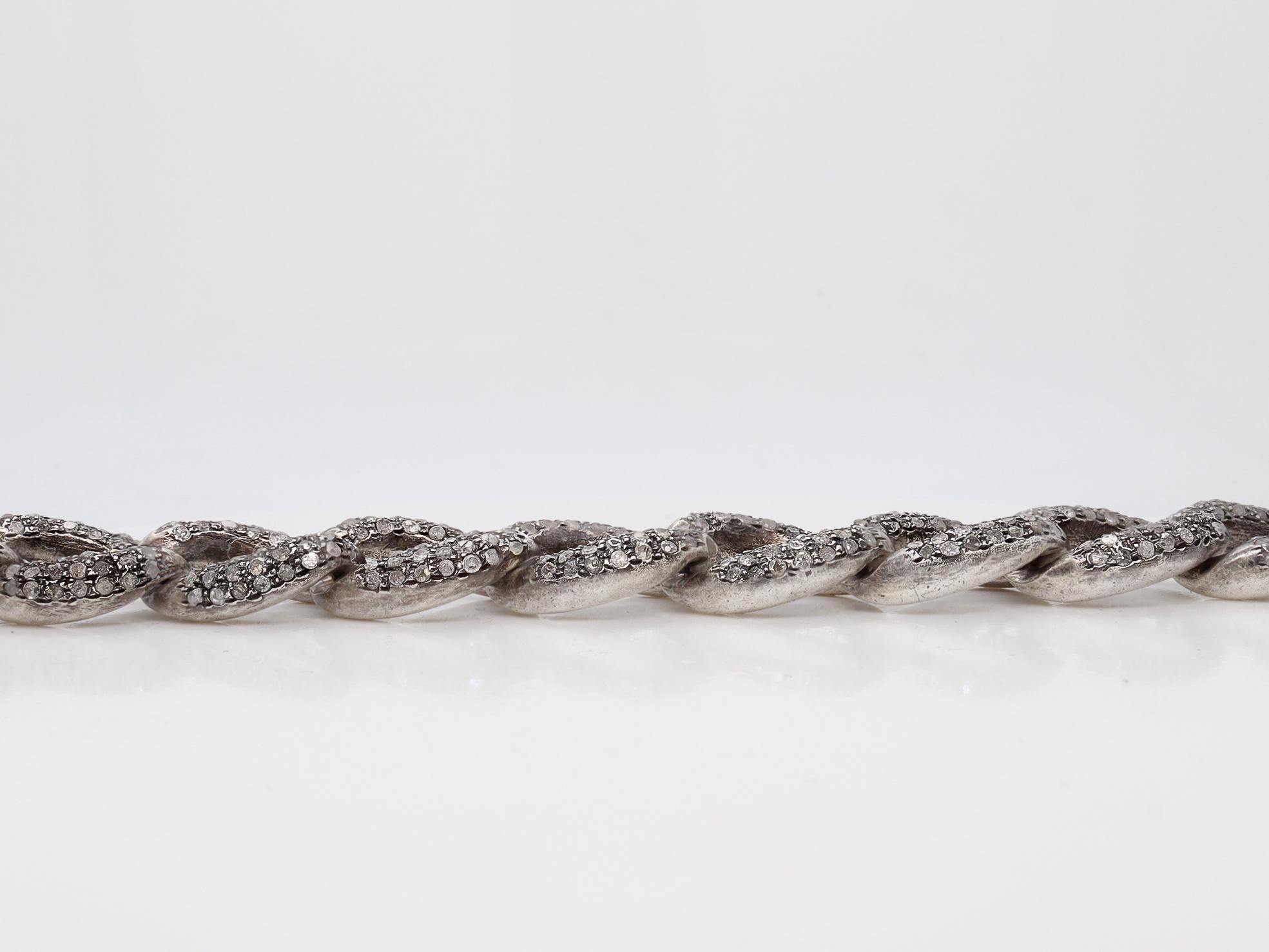 Vintage Sterling Silver & Single Cut Diamond Curb Link Chain or Necklace For Sale 3