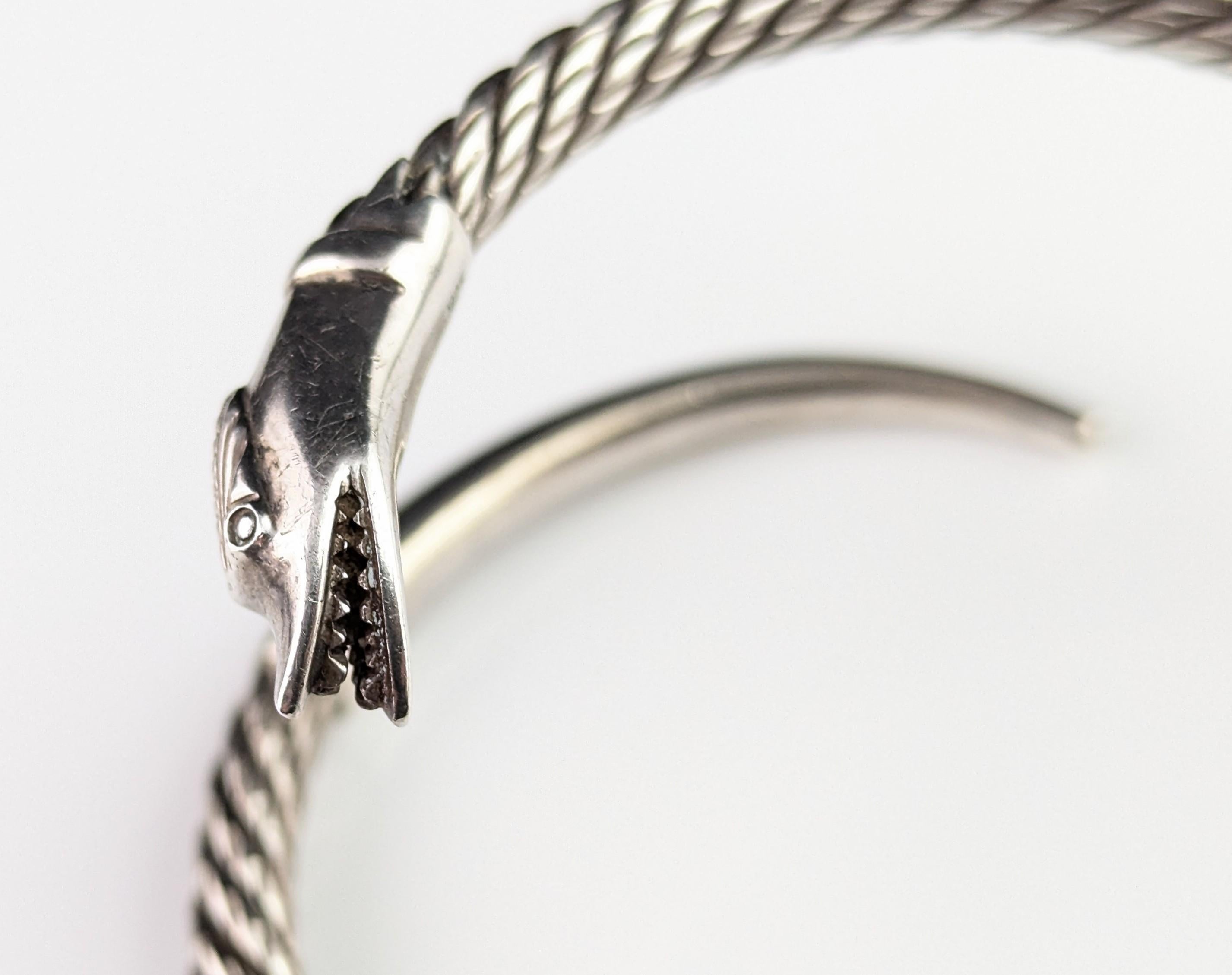 Vintage sterling silver snake bangle, heavy 5