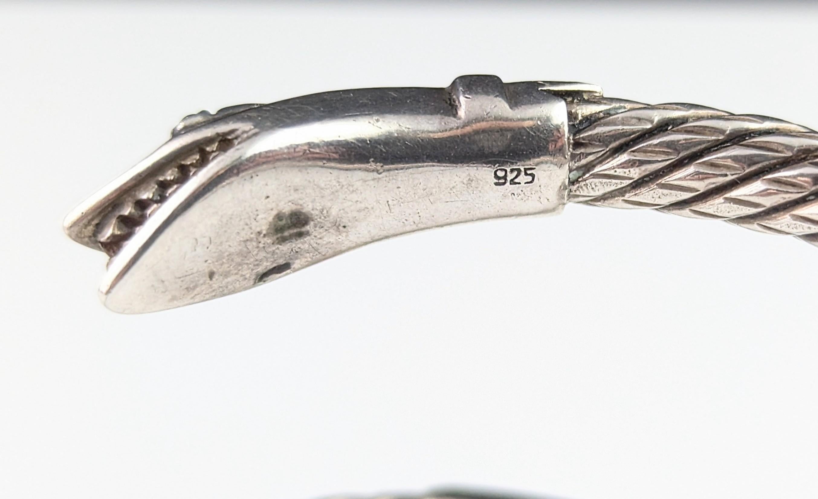 Vintage sterling silver snake bangle, heavy 8