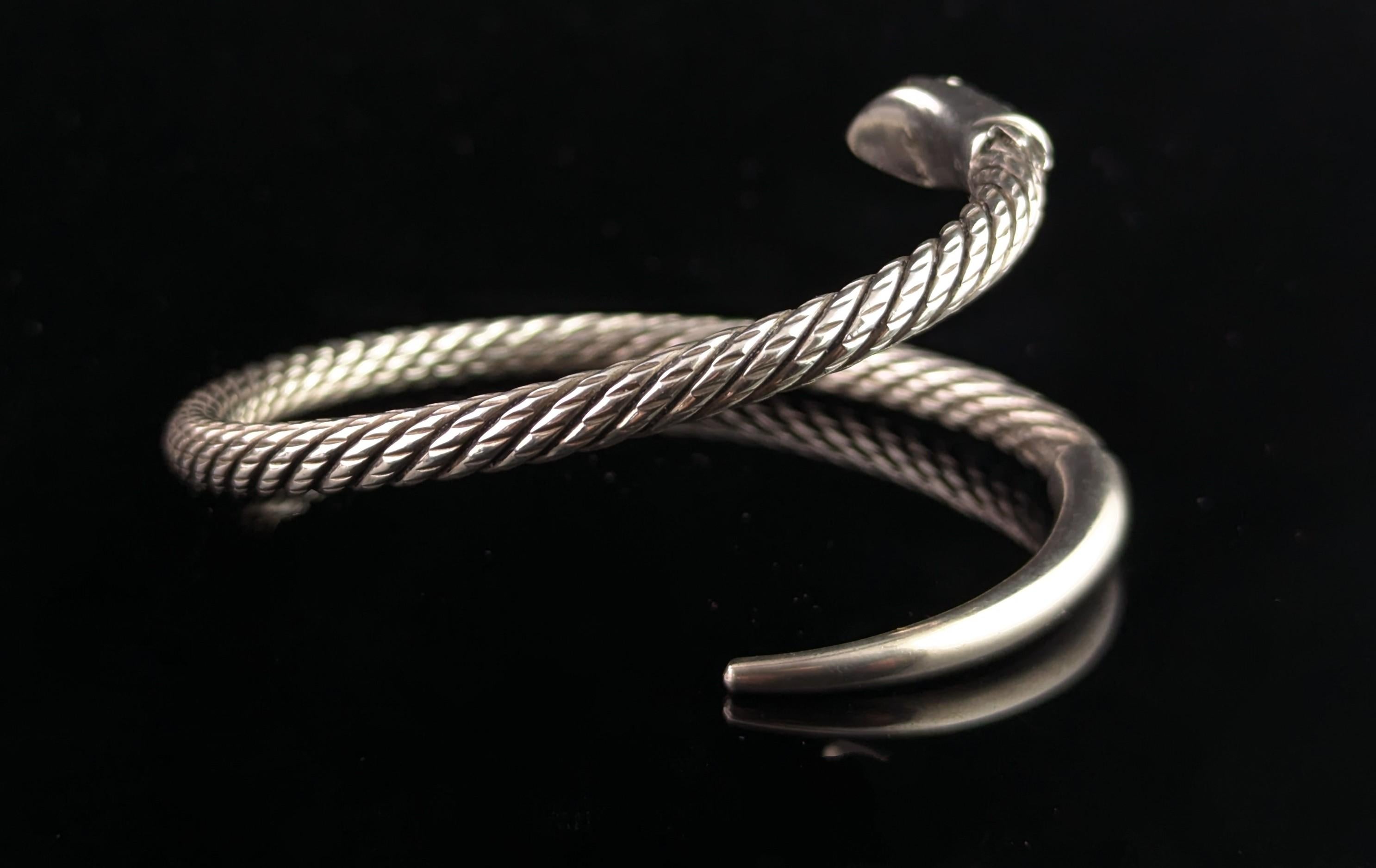 Art Deco Vintage sterling silver snake bangle, heavy
