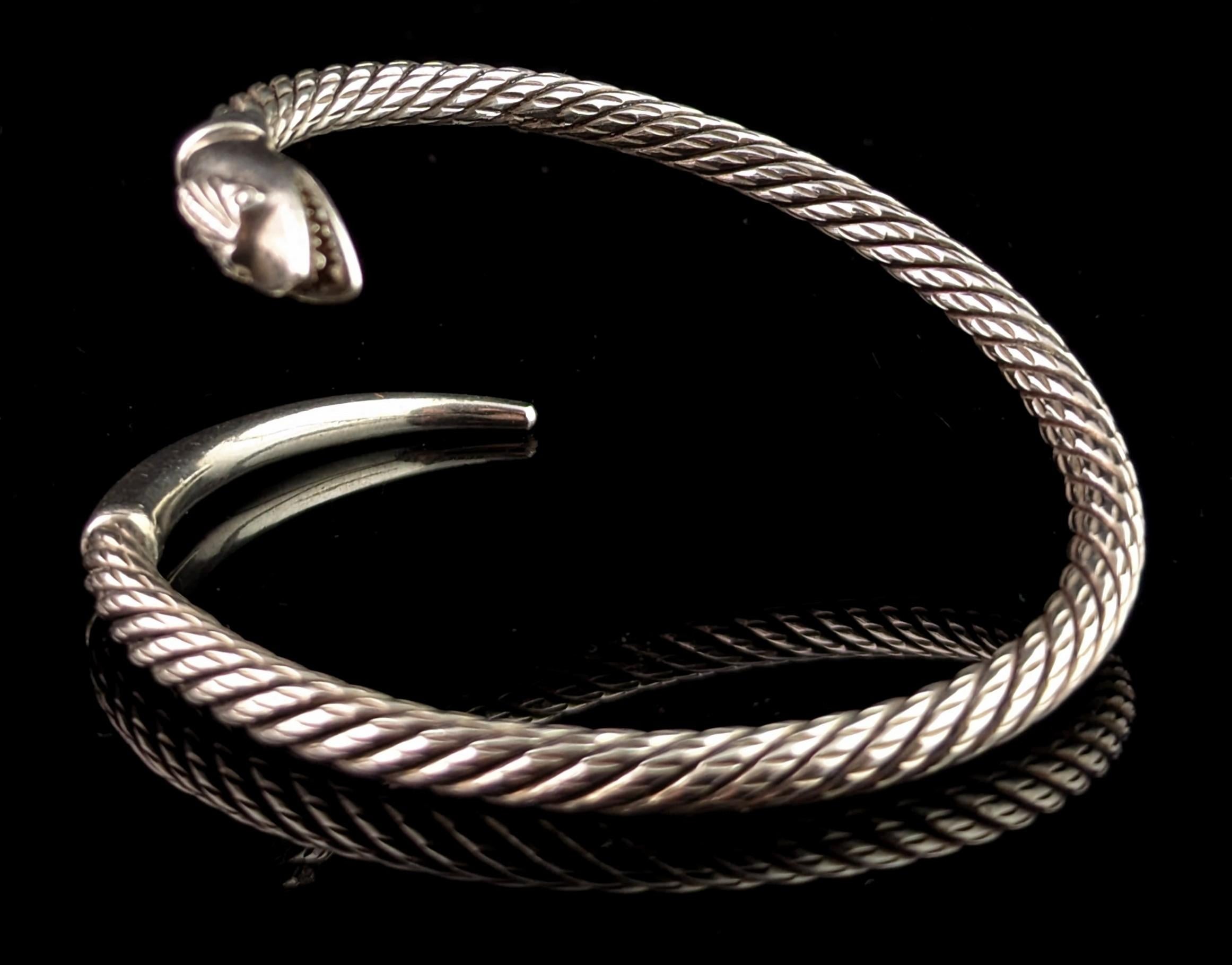 Women's Vintage sterling silver snake bangle, heavy