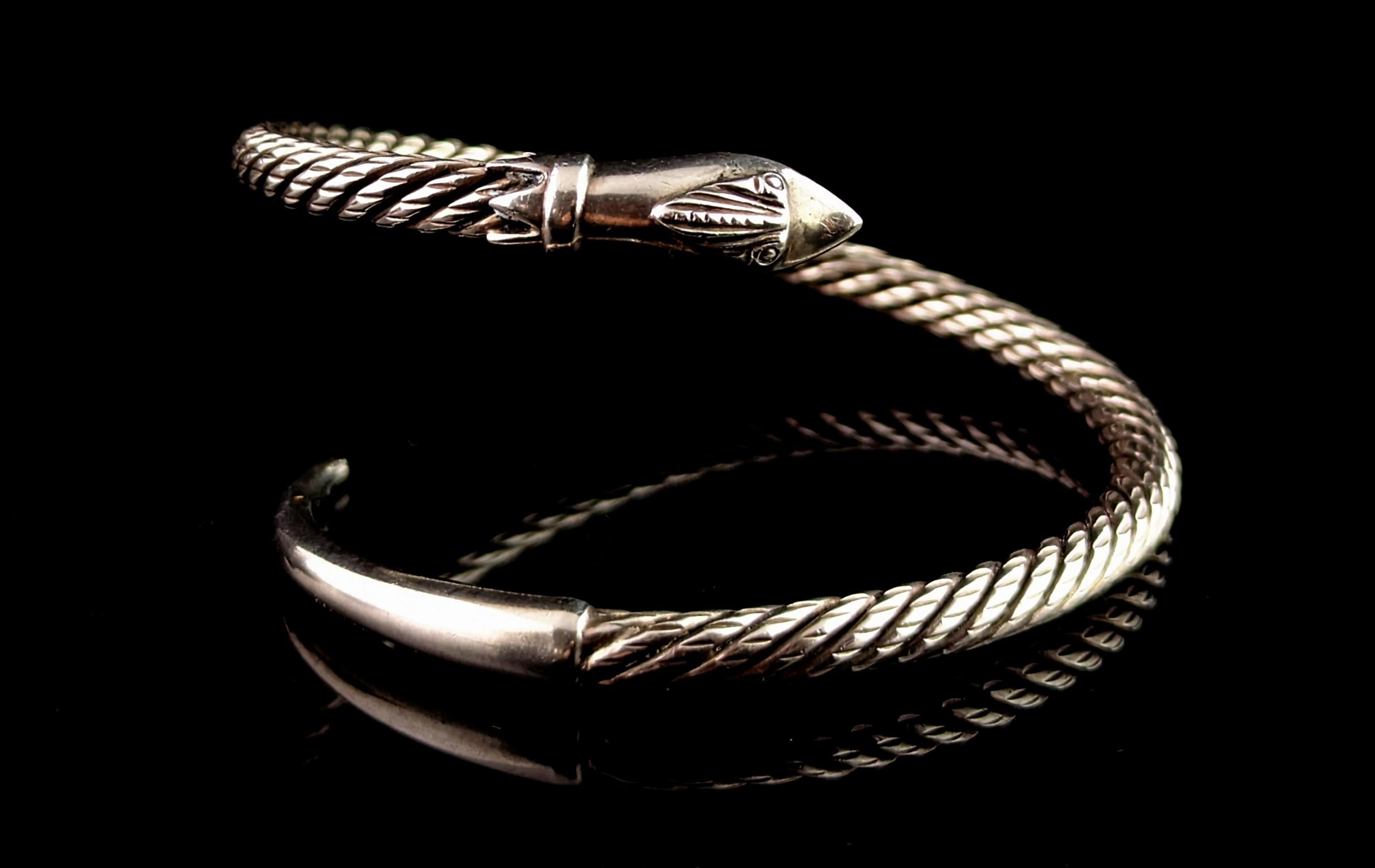 Vintage sterling silver snake bangle, heavy 1