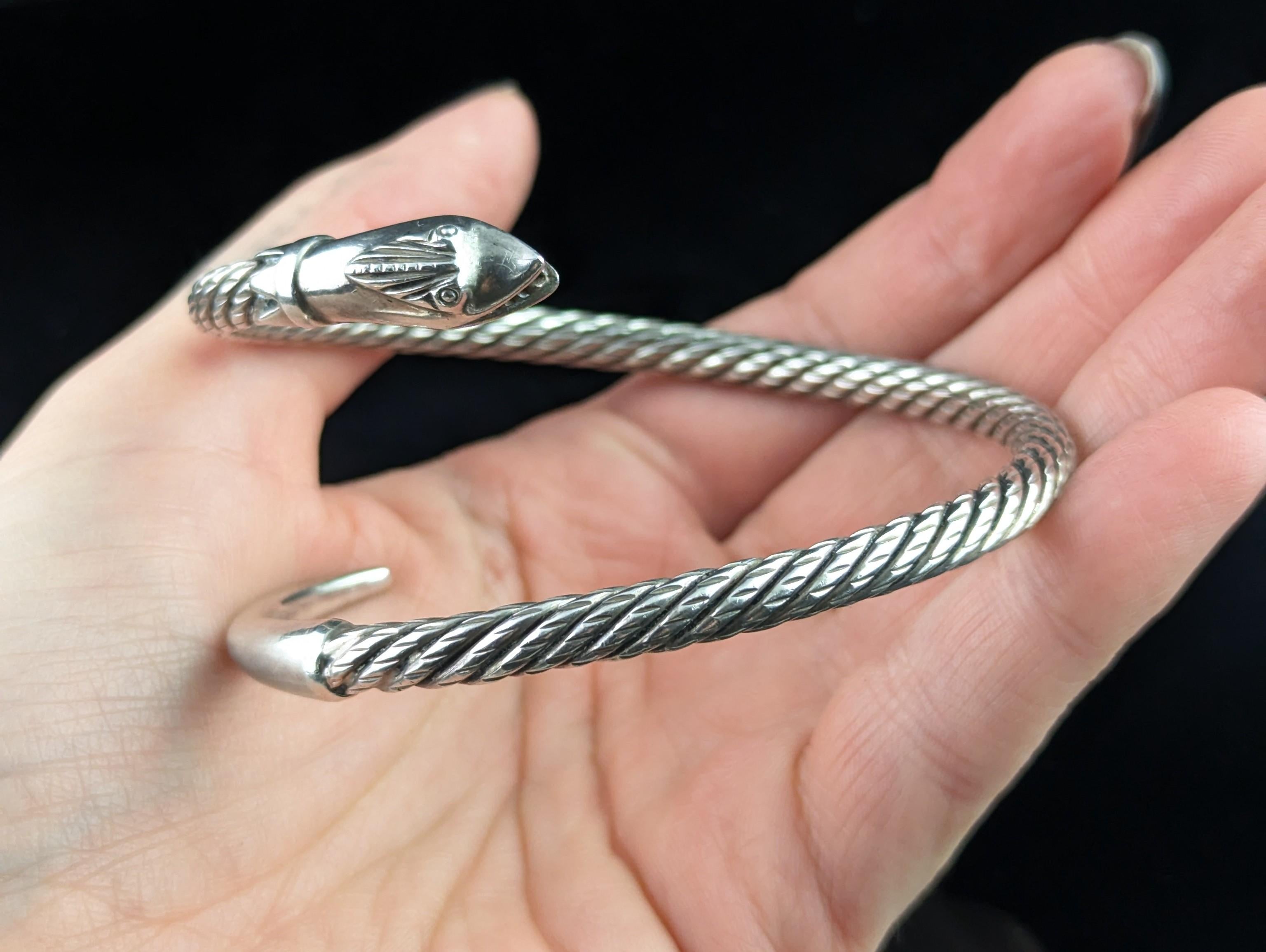 Vintage sterling silver snake bangle, heavy 2