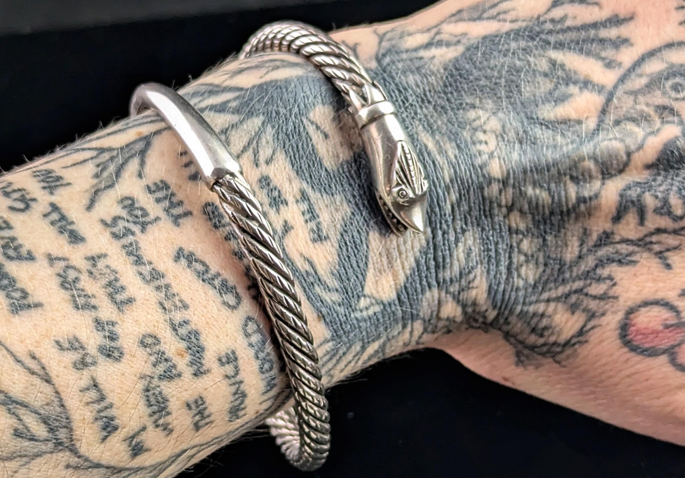 Vintage sterling silver snake bangle, heavy 3