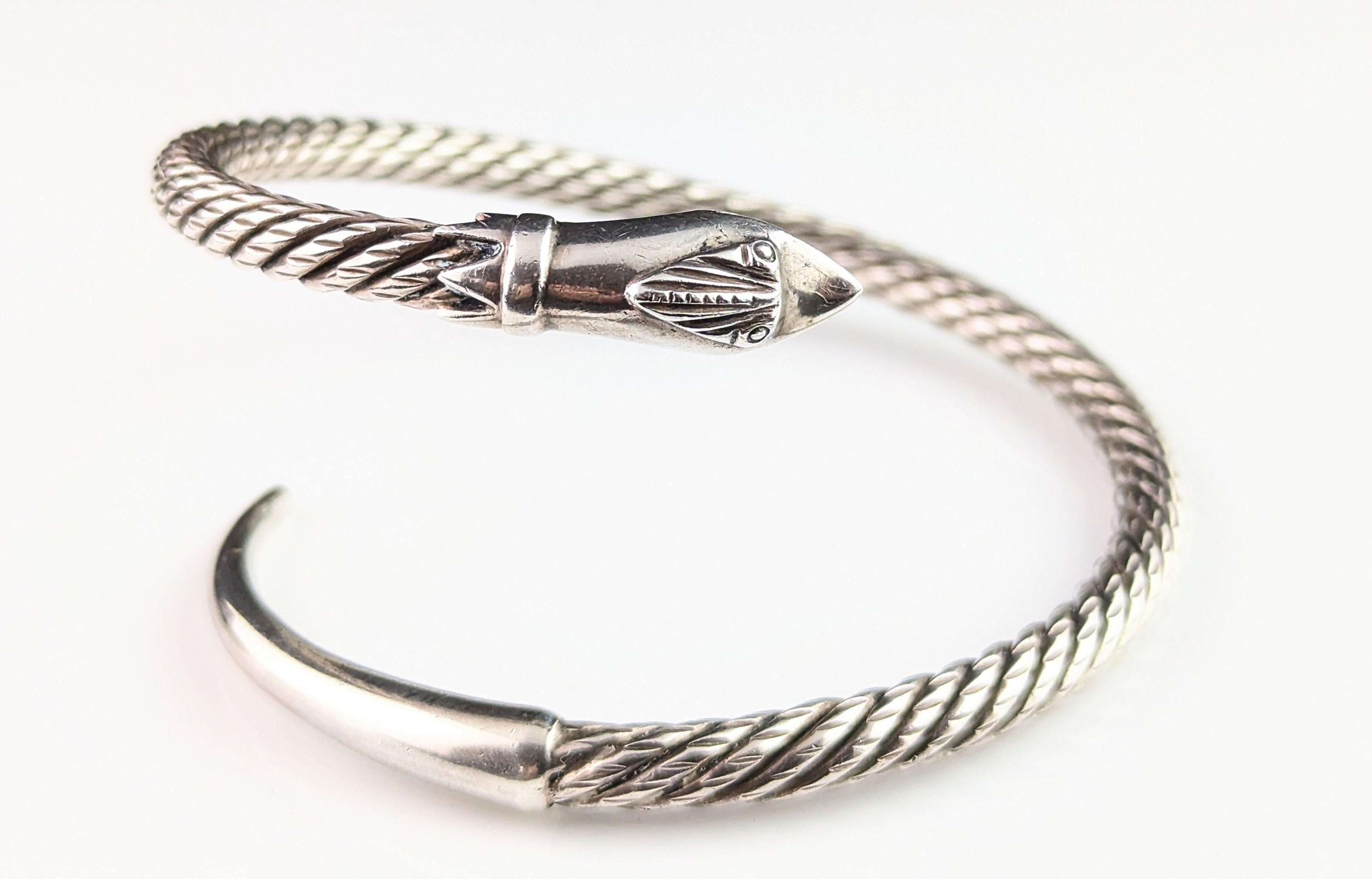 Vintage sterling silver snake bangle, heavy 4