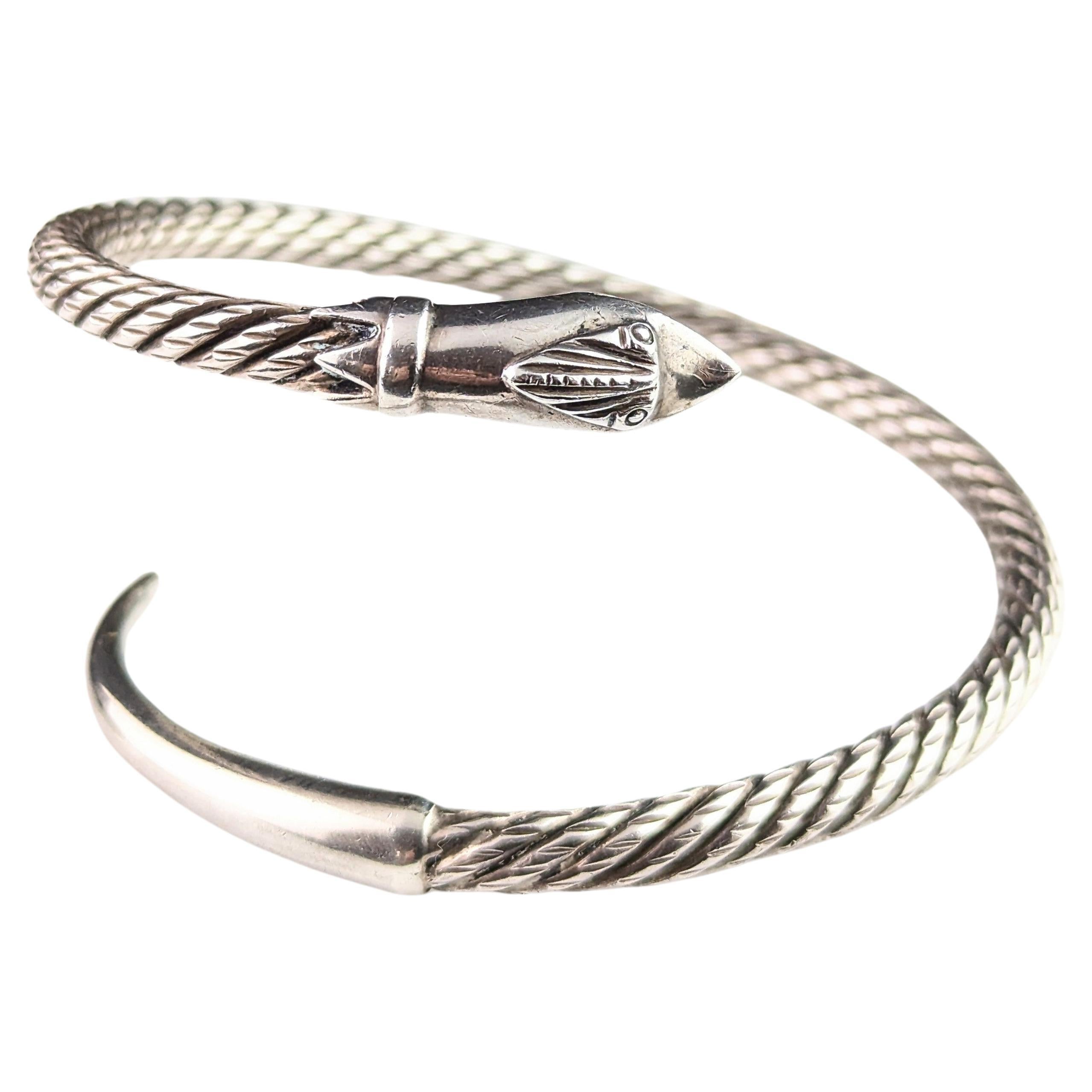 Vintage sterling silver snake bangle, heavy