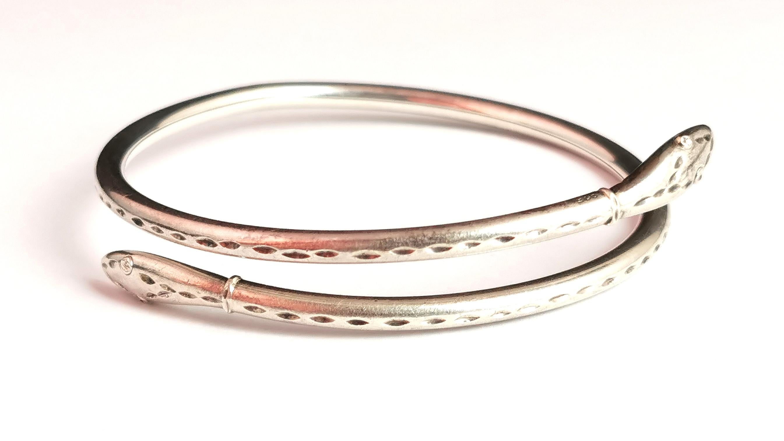 Vintage Sterling Silver Snake Bangle, Ouroboros 6