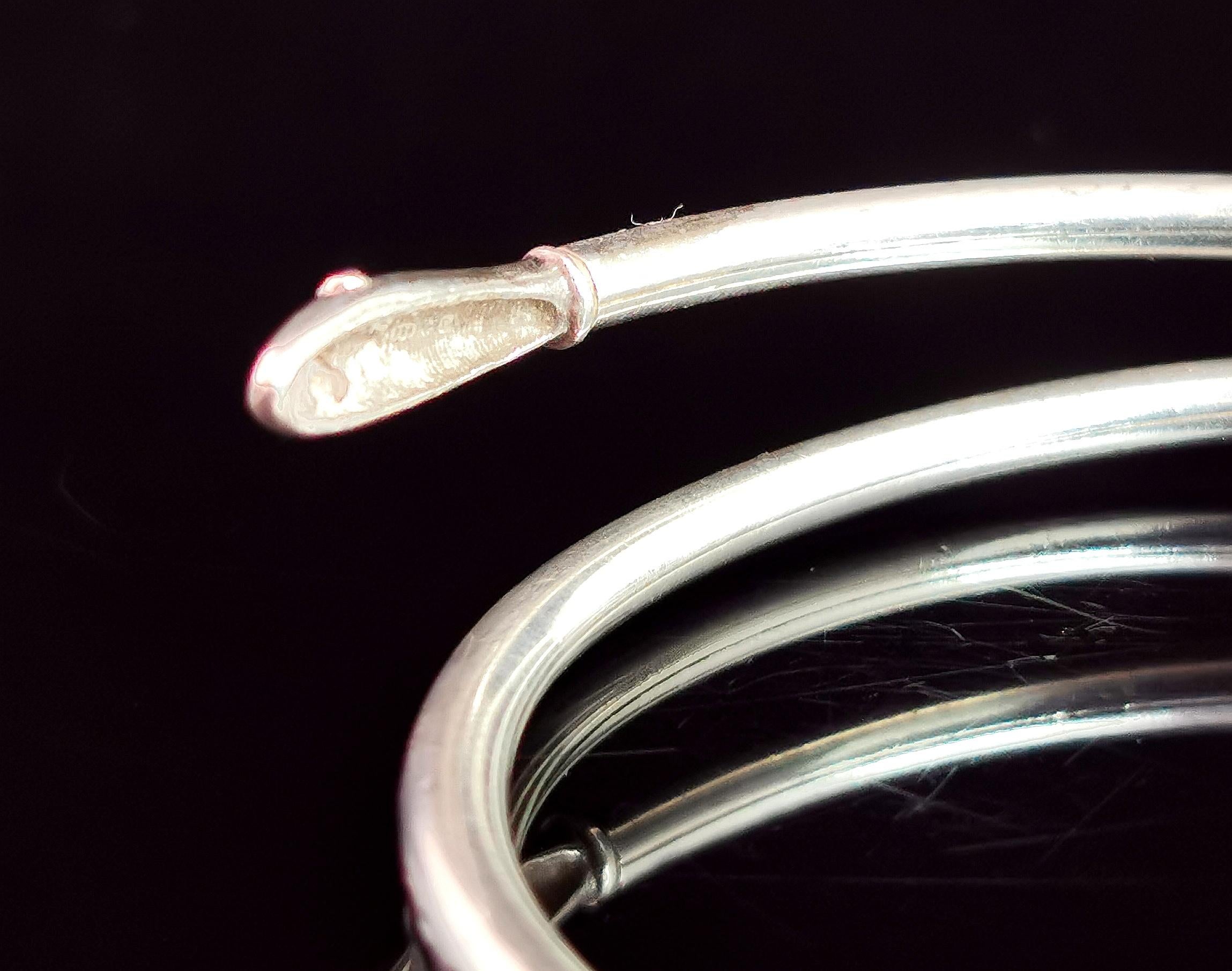Vintage Sterling Silver Snake Bangle, Ouroboros In Fair Condition In NEWARK, GB