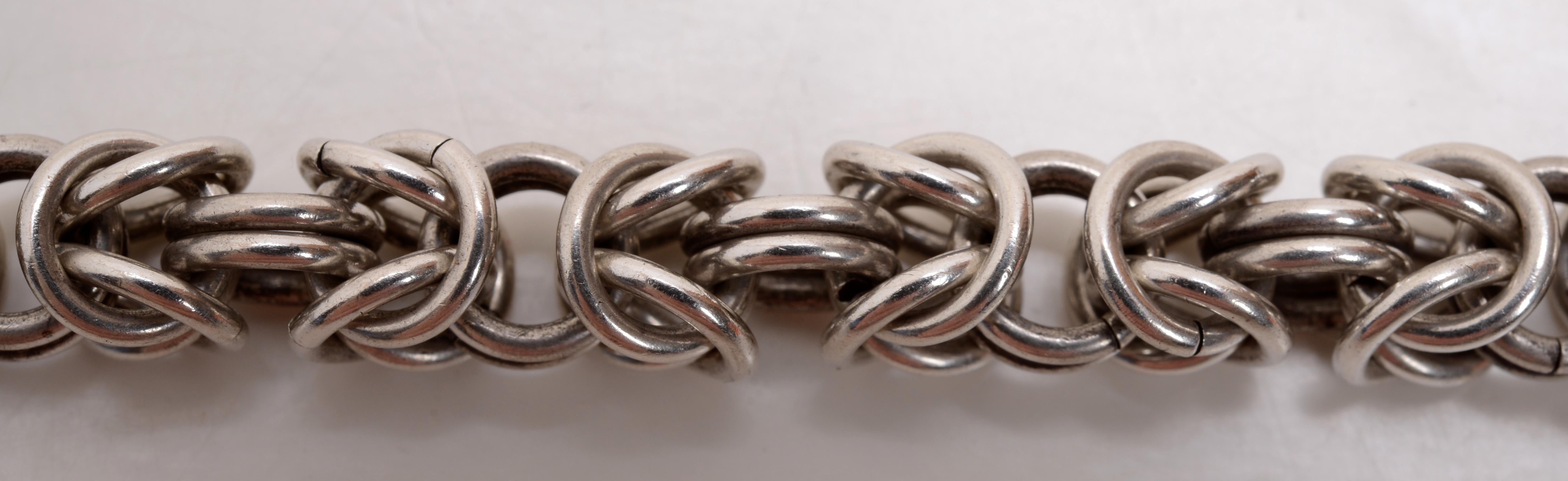 Bracelet vintage carré « à maillons byzantins » en argent sterling Excellent état - En vente à valatie, NY