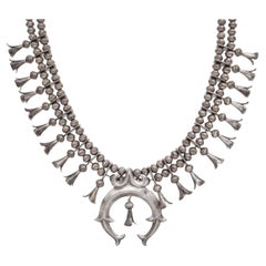 Vintage Sterling Silver Squash Blossom Necklace with Naja Pendant