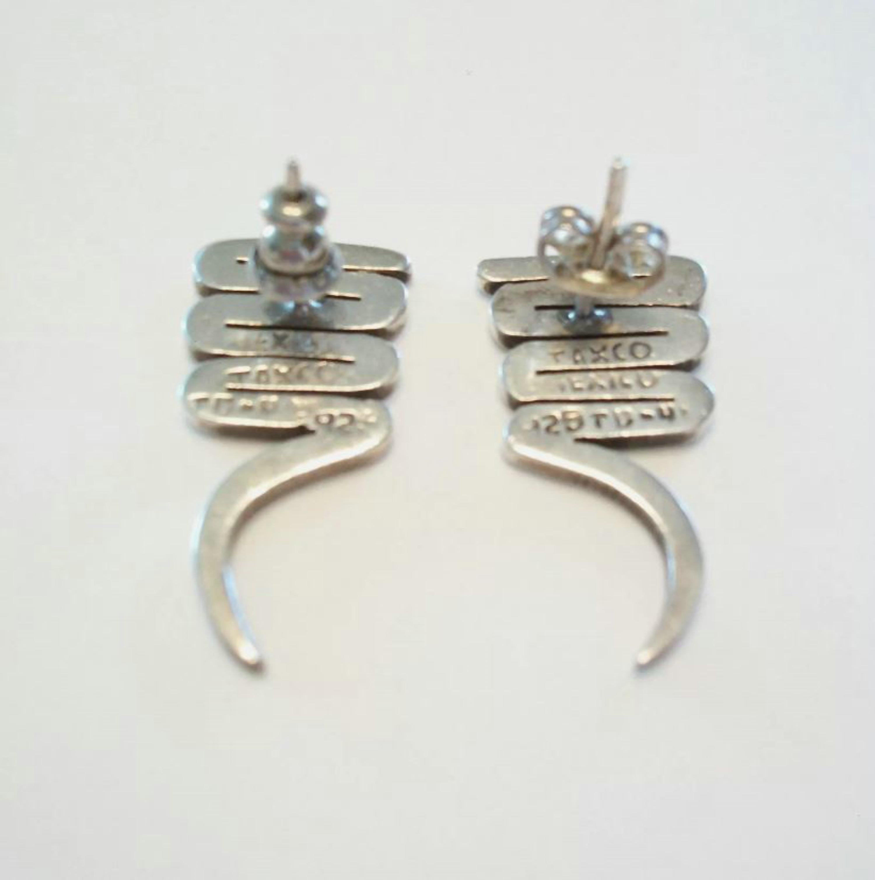 Vintage Sterling Silver Squiggle Earrings - Signed - Mexico - Late 20th Century For Sale 3