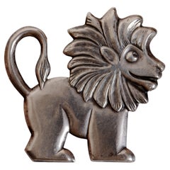Vintage Sterling Silver Standing, Smiling Lion Brooch, c1960