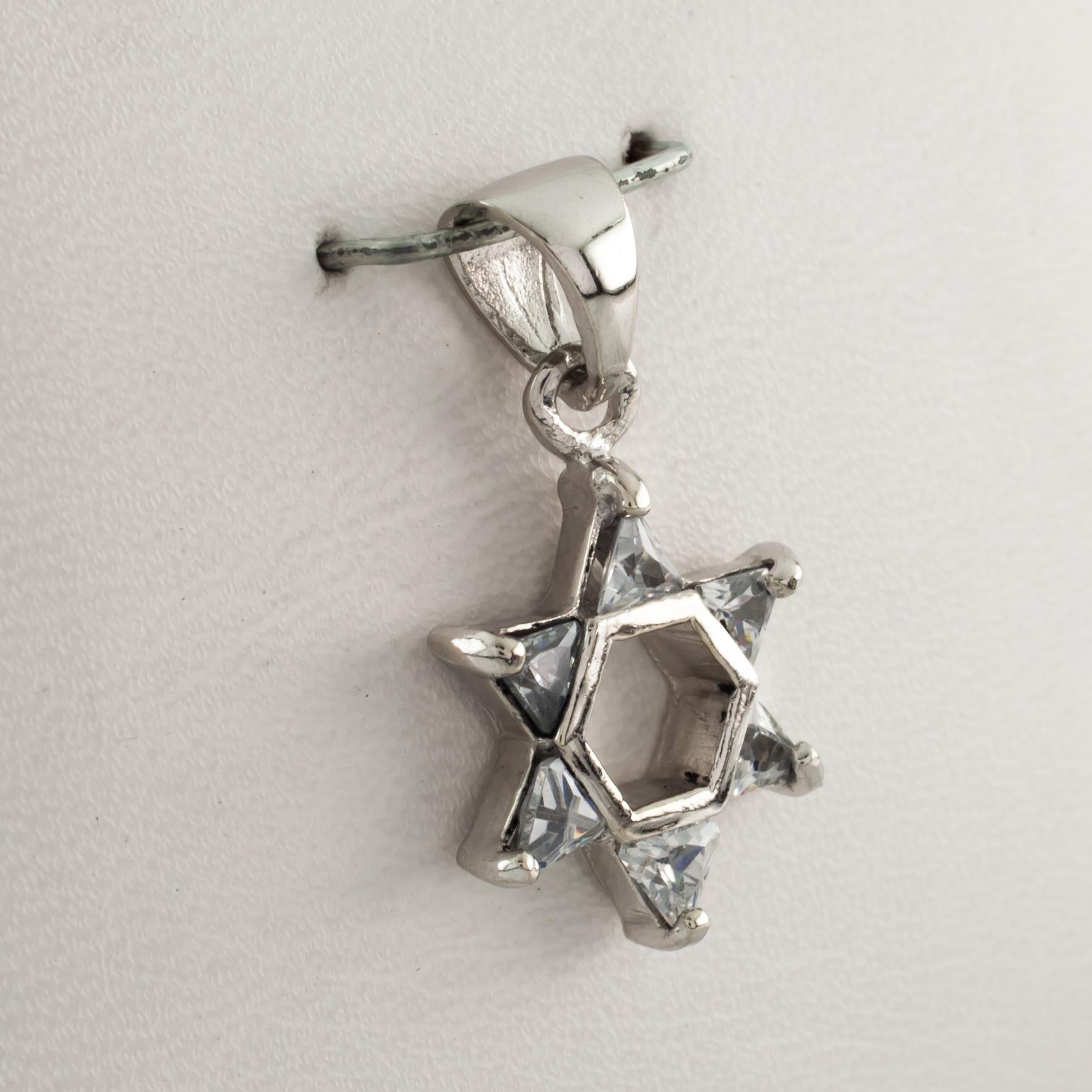 Modern Vintage Sterling Silver Star of David Pendant with Crystal Accents For Sale