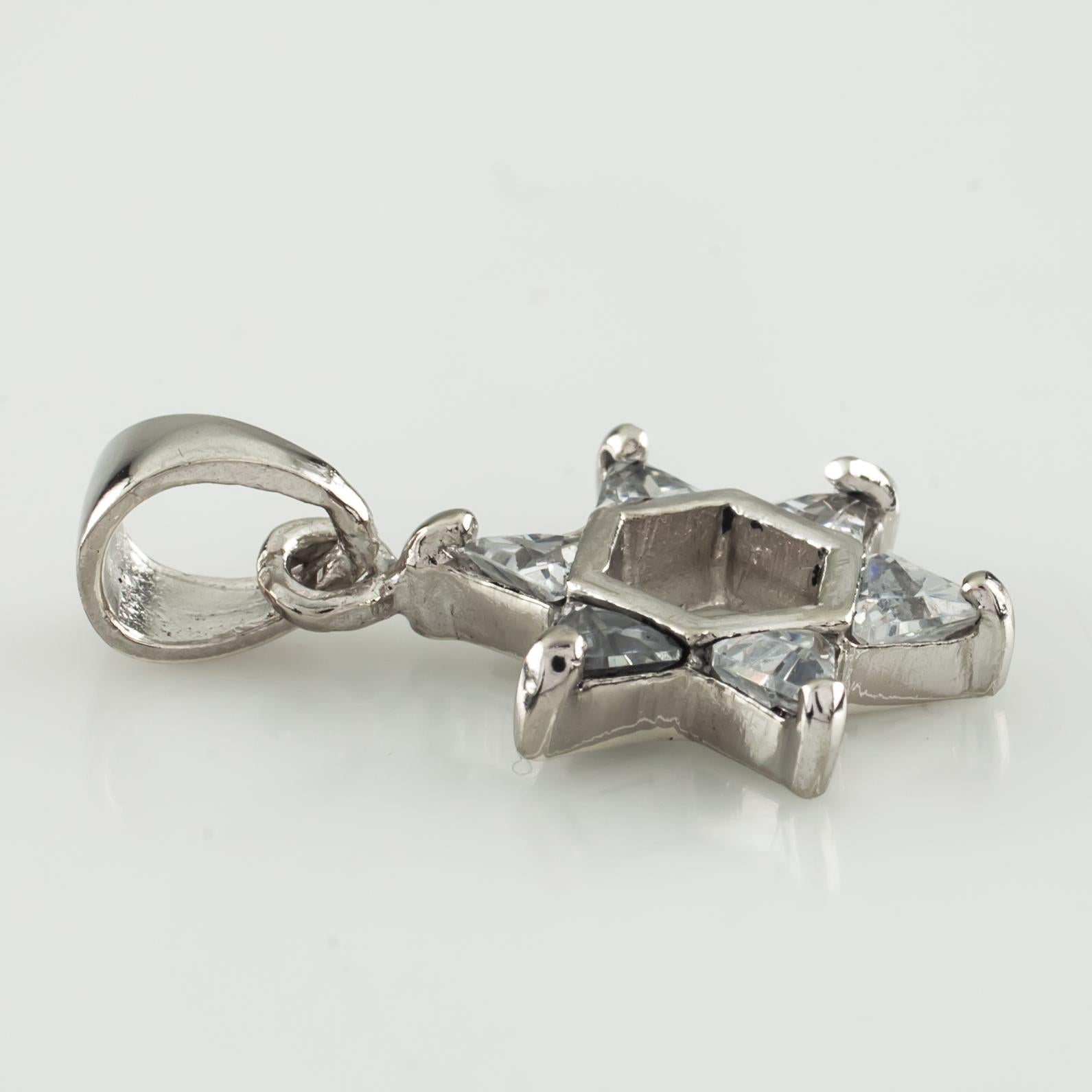 Trillion Cut Vintage Sterling Silver Star of David Pendant with Crystal Accents For Sale