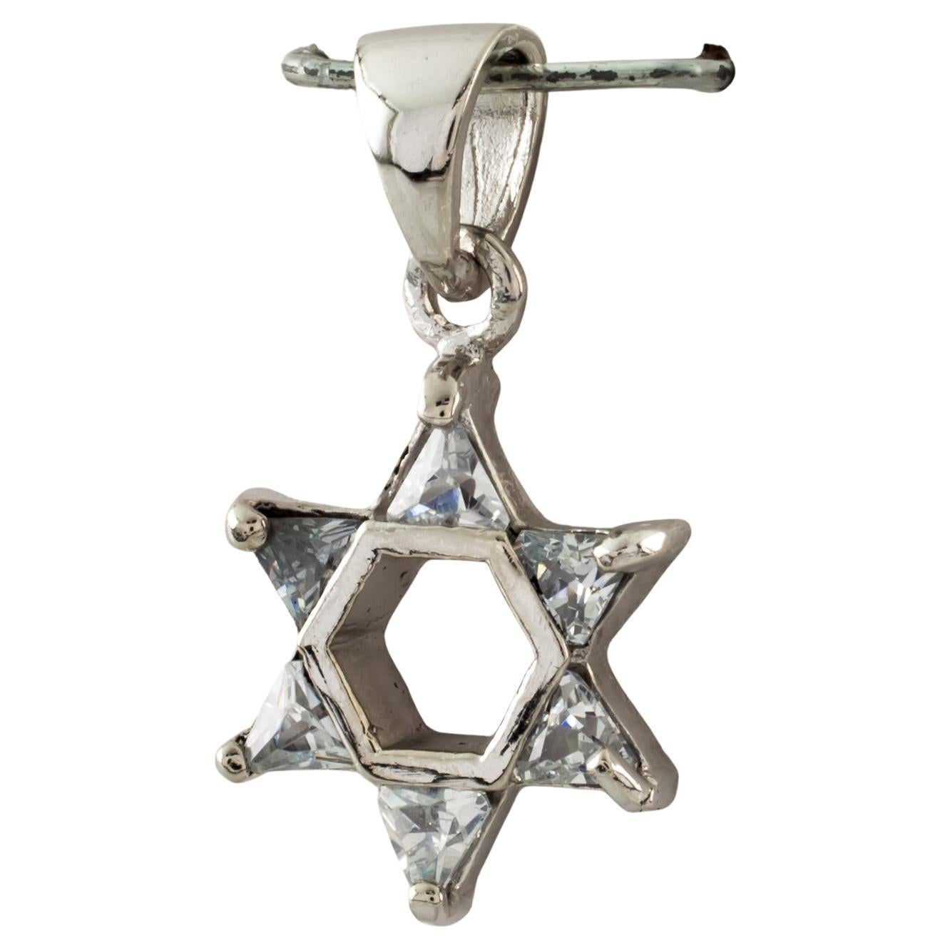 Vintage Sterling Silver Star of David Pendant with Crystal Accents