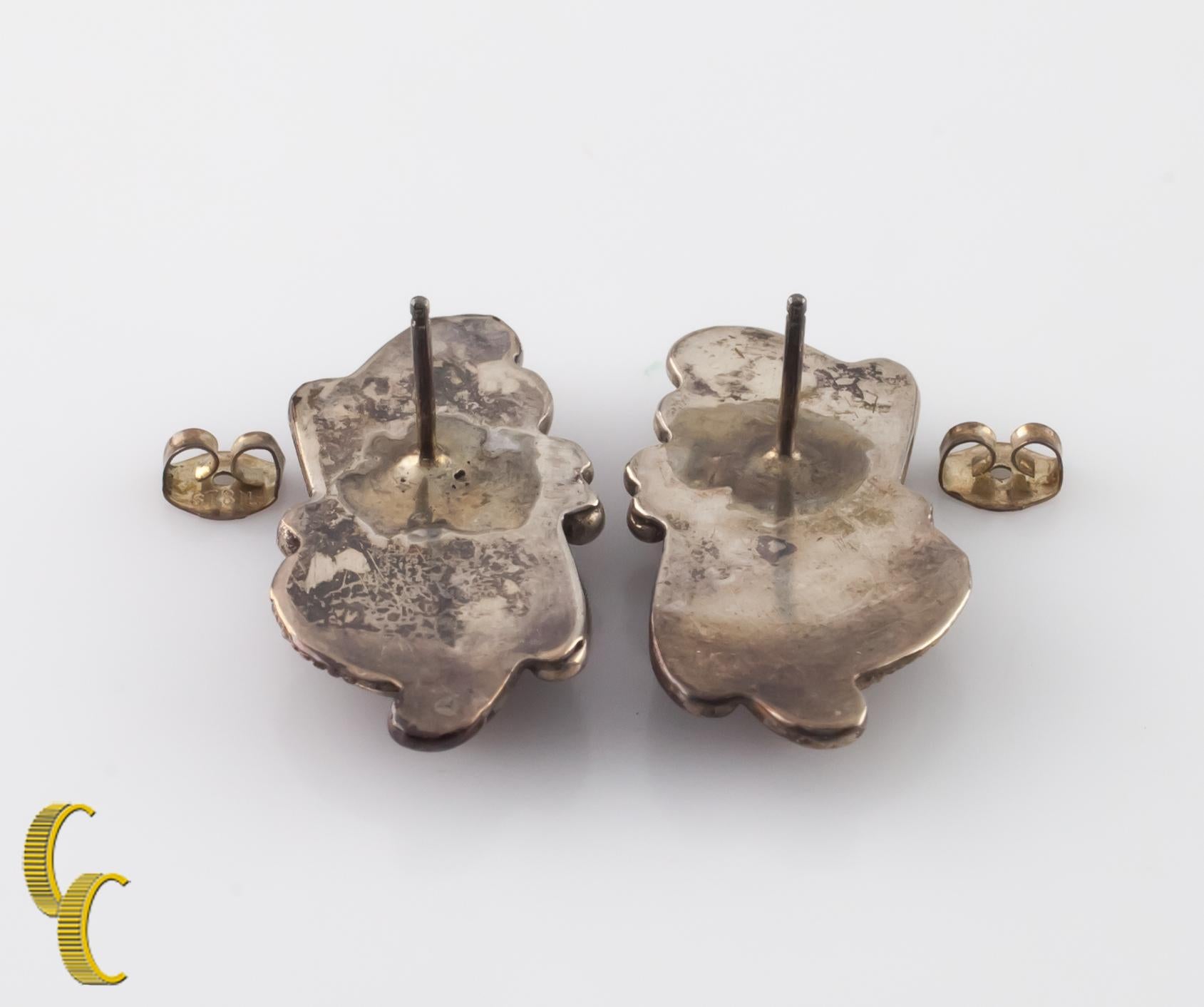Vintage Sterling Silver Statement Earrings with Pink Mother-of-Pearl In Good Condition For Sale In Van Nuys, CA