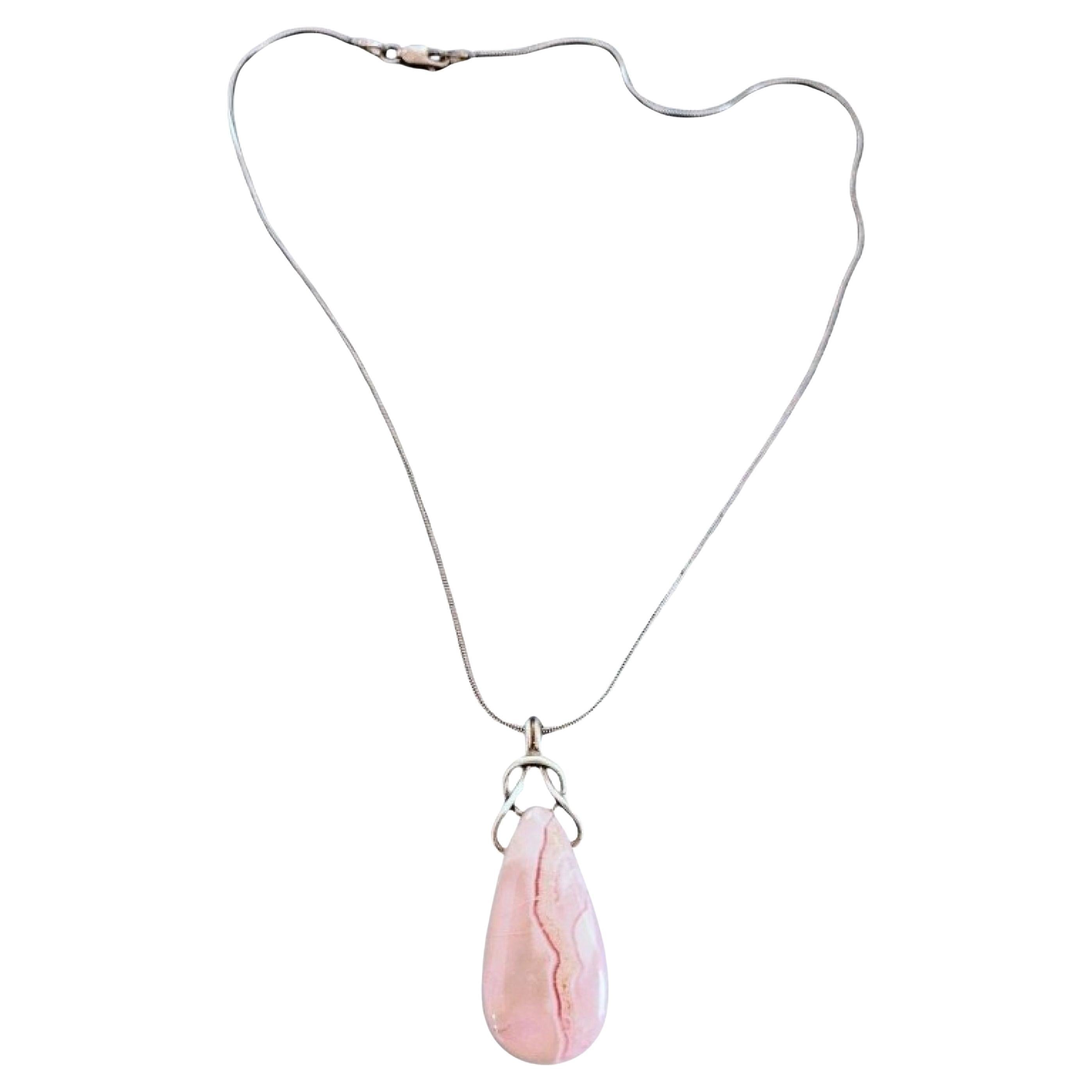 Vintage Sterling Silver
Stone Pendant Necklace, Stamped