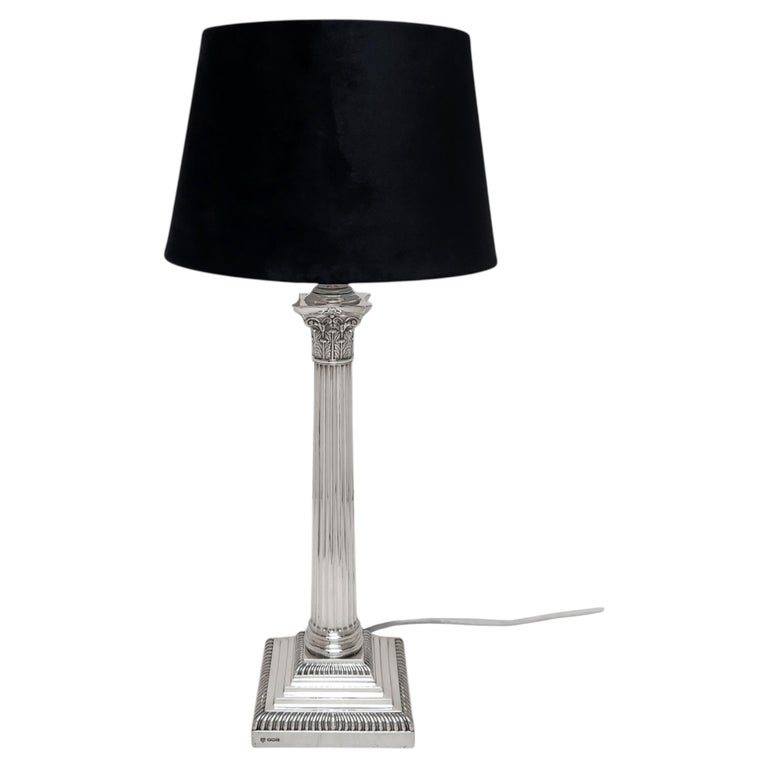 Vintage Sterling Silver Table Lamp Classic Corinthian Column Electric Light 1927