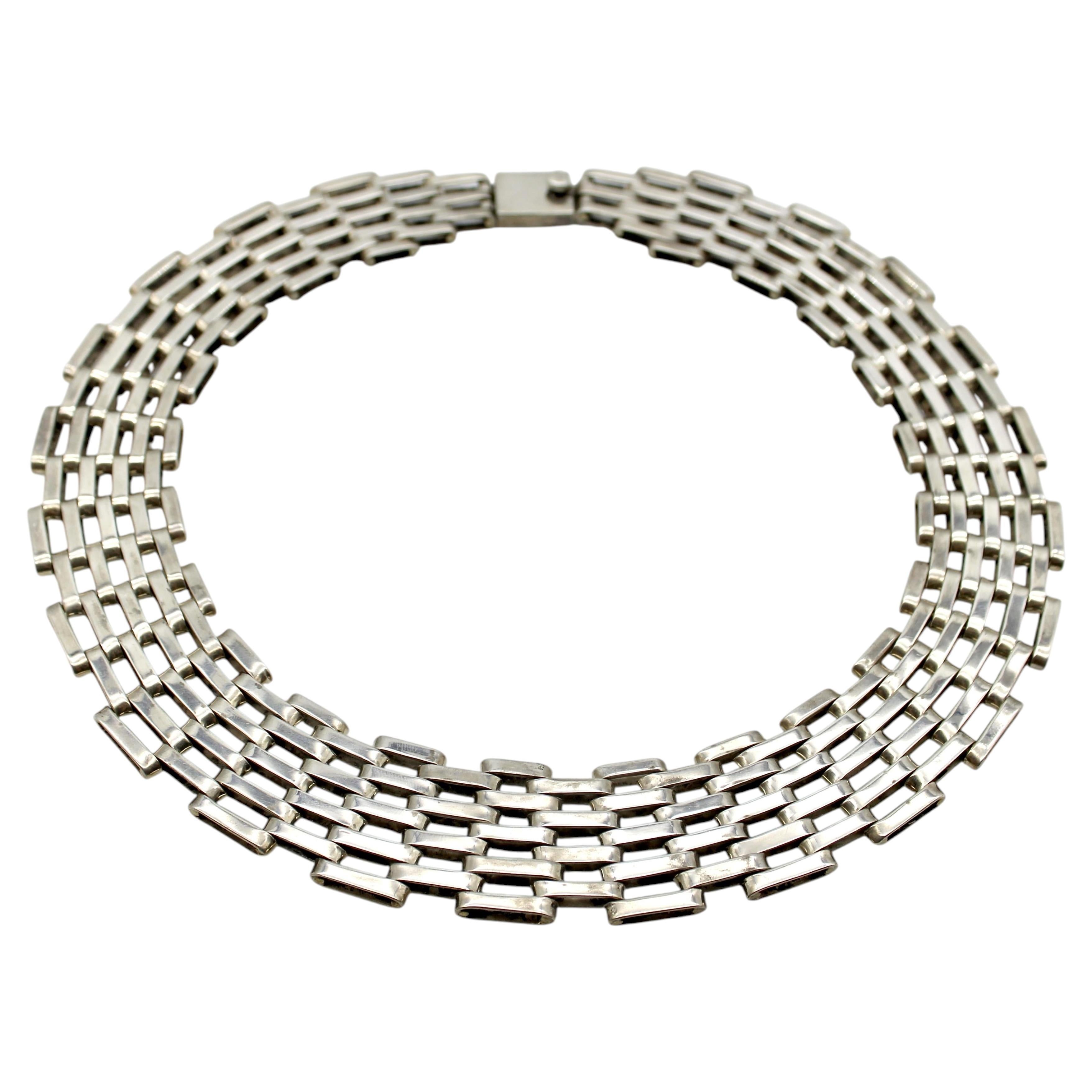 Collar vintage de Taxco de plata de ley con eslabones anchos