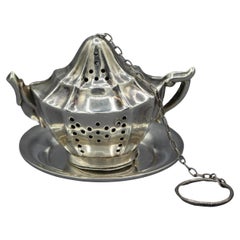 Vintage Sterling Silver Tea Pot Tea Infuser & Stand
