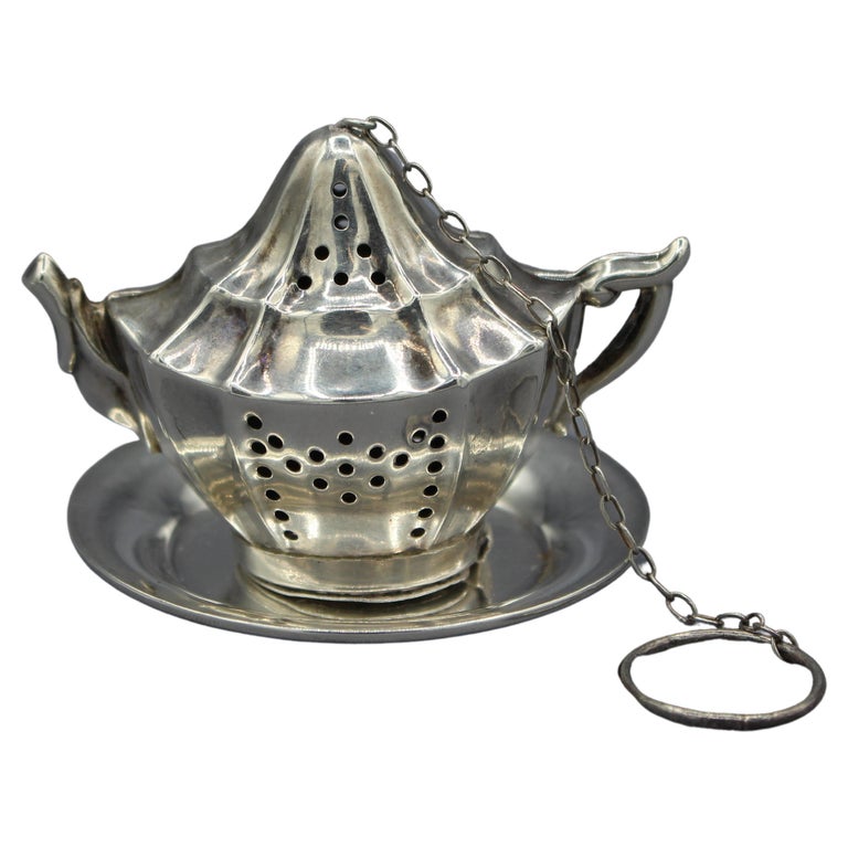 Vintage Sterling Silver Tea Pot Tea Infuser & Stand For Sale