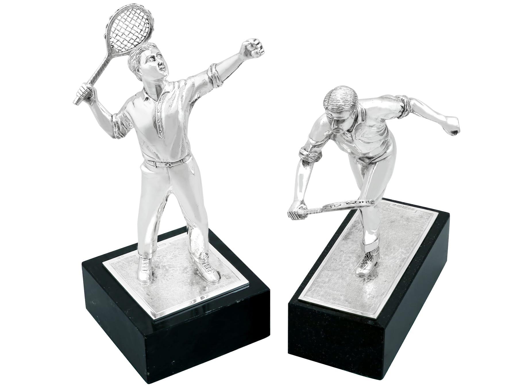An exceptional, fine and impressive pair of vintage English cast sterling silver tennis trophies / presentation table ornaments; an addition to our ornamental silverware collection

These exceptional vintage cast sterling silver tennis