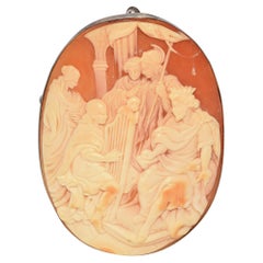 Vintage Sterling Silver "The Pleasure of The King" Shell Cameo Pendant Brooch