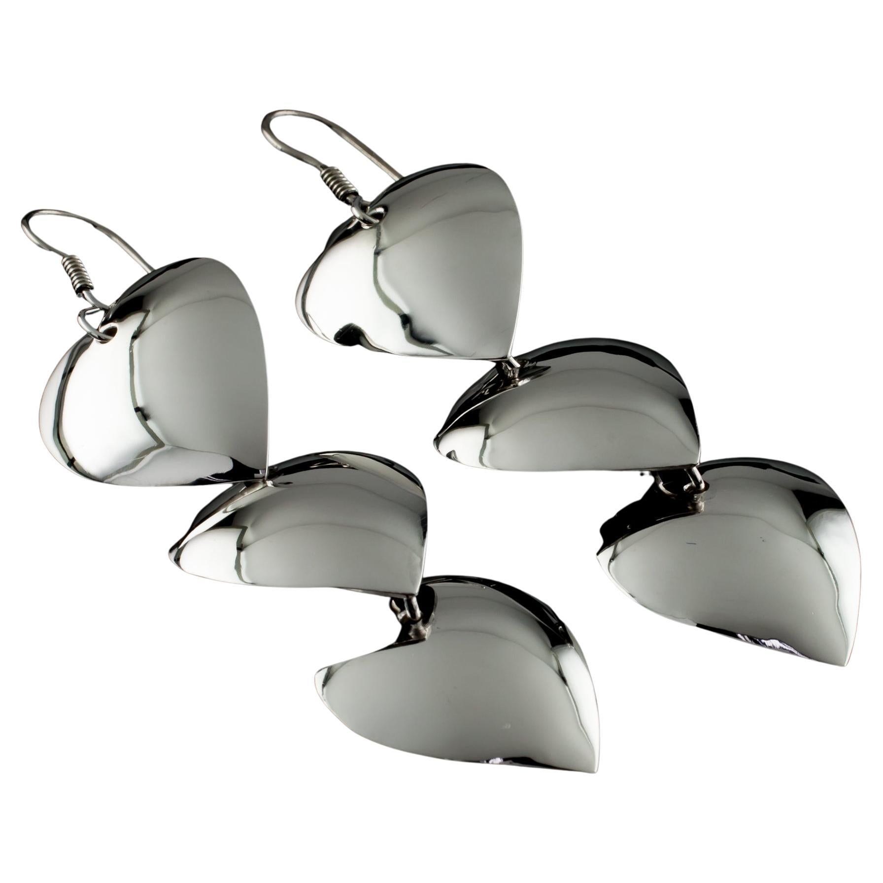 Pendientes de plata de ley vintage con forma de araña de tres corazones