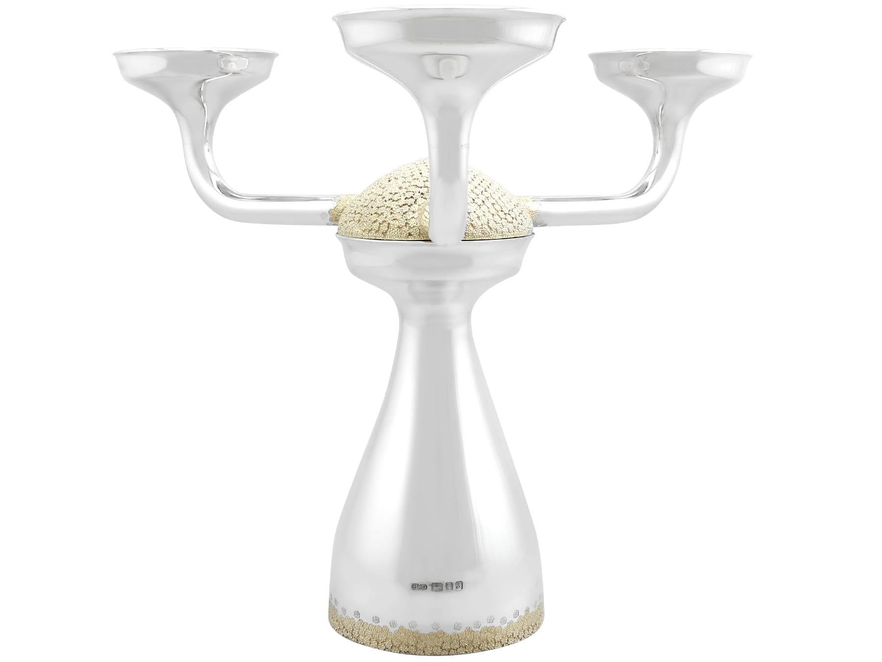 Late 20th Century Vintage Sterling Silver Three Light Candelabra (1992) For Sale