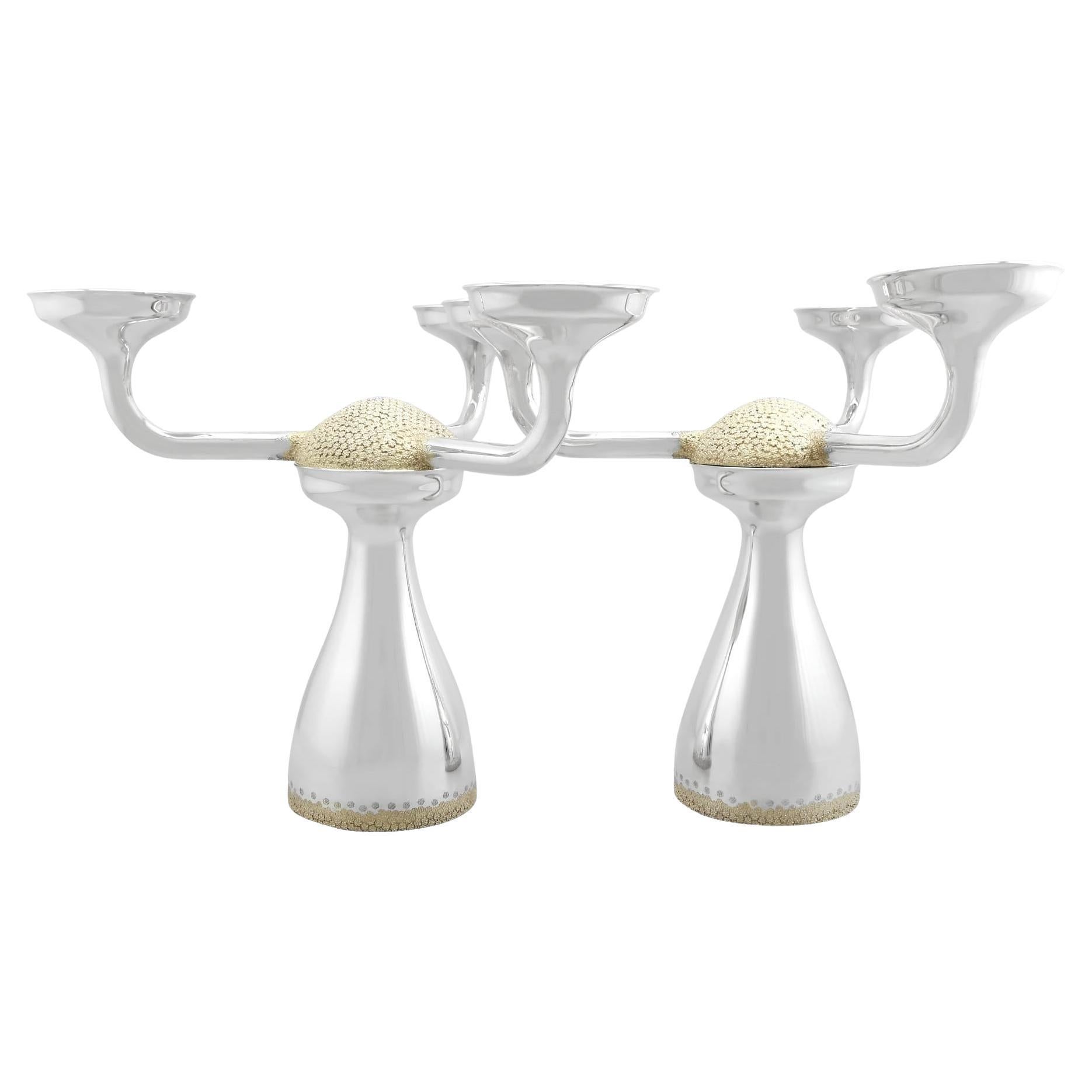 Candélabre vintage à trois lumières en argent sterling (1992)