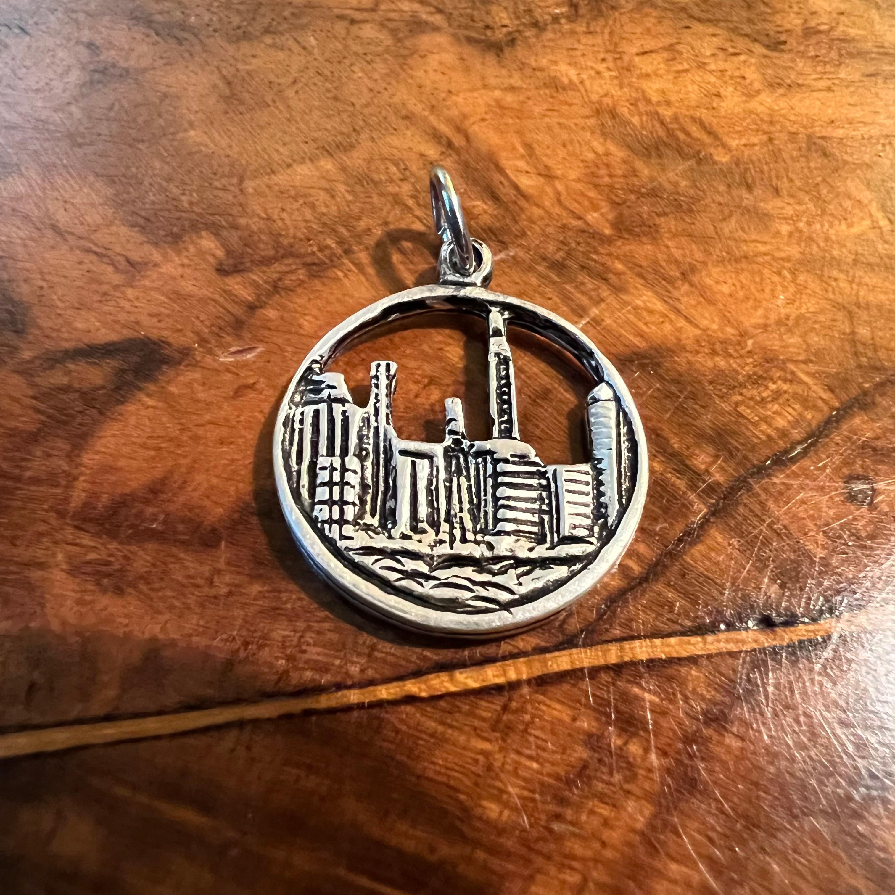 20th Century Vintage Sterling Silver Town Pendant Charm For Sale