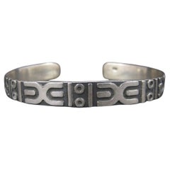 Vintage Sterling Silver Tribal Cuff Bracelet 6.5 Inches
