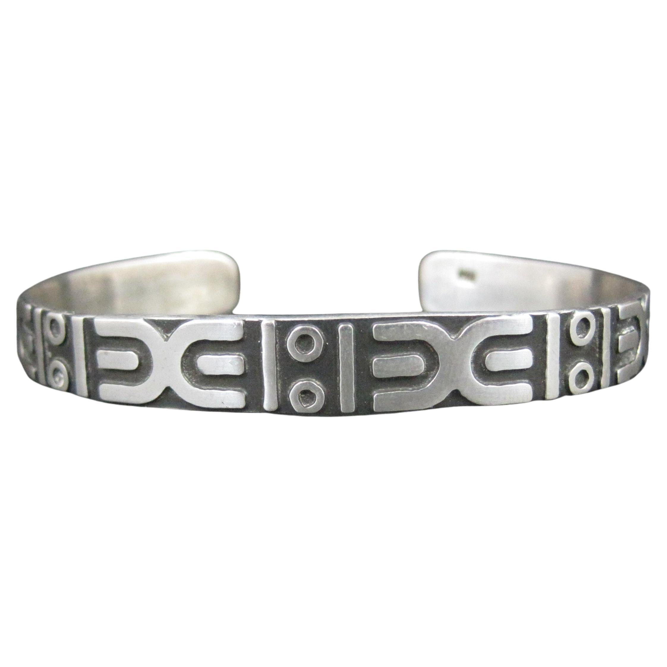 Vintage Sterling Silver Tribal Cuff Bracelet 6.5 Inches