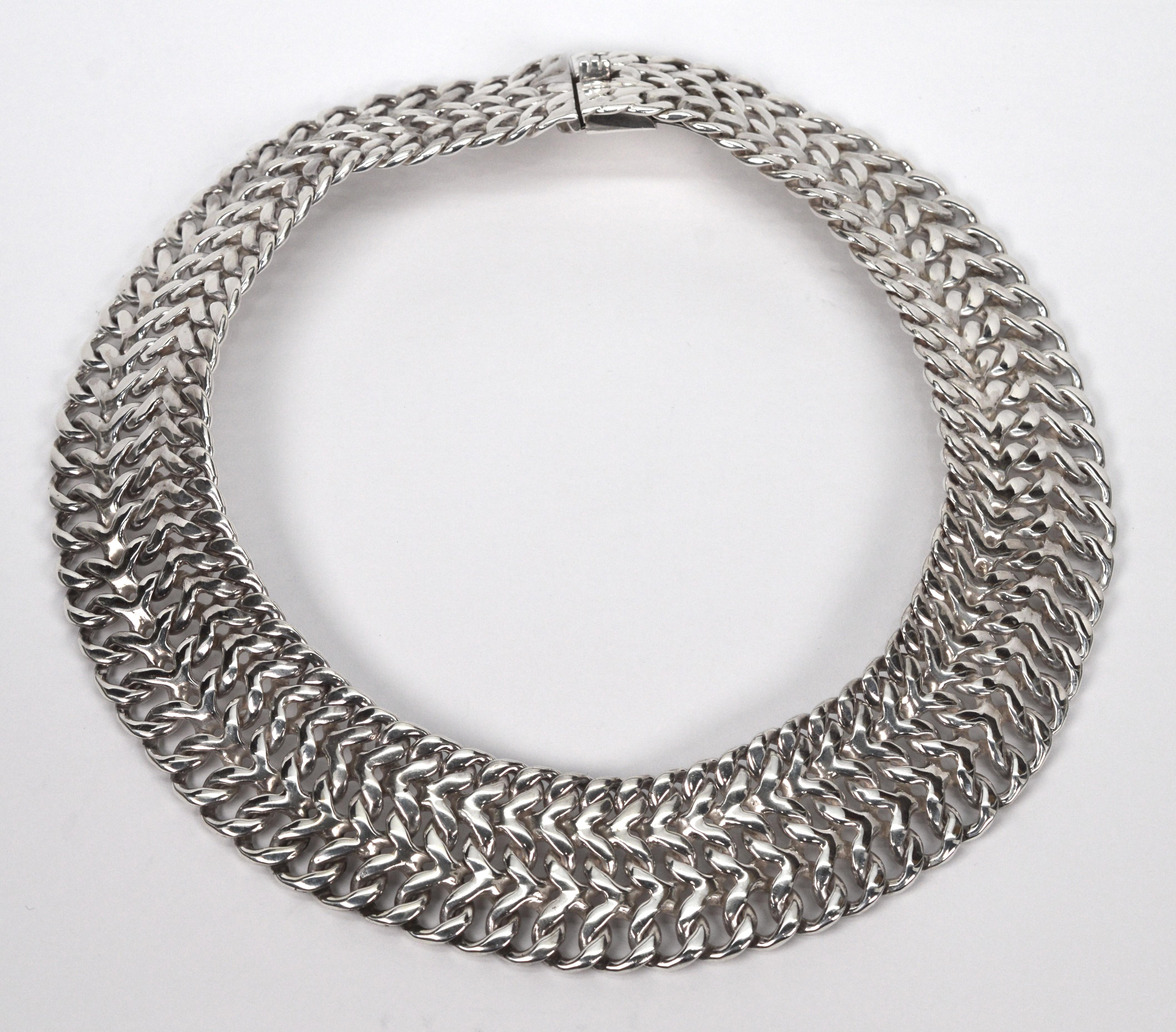 Vintage Sterlingsilber Dreifach-Halskette mit geschwungenem Kragen von Rodolfo Espinoza Taxco im Zustand „Hervorragend“ in Mount Kisco, NY