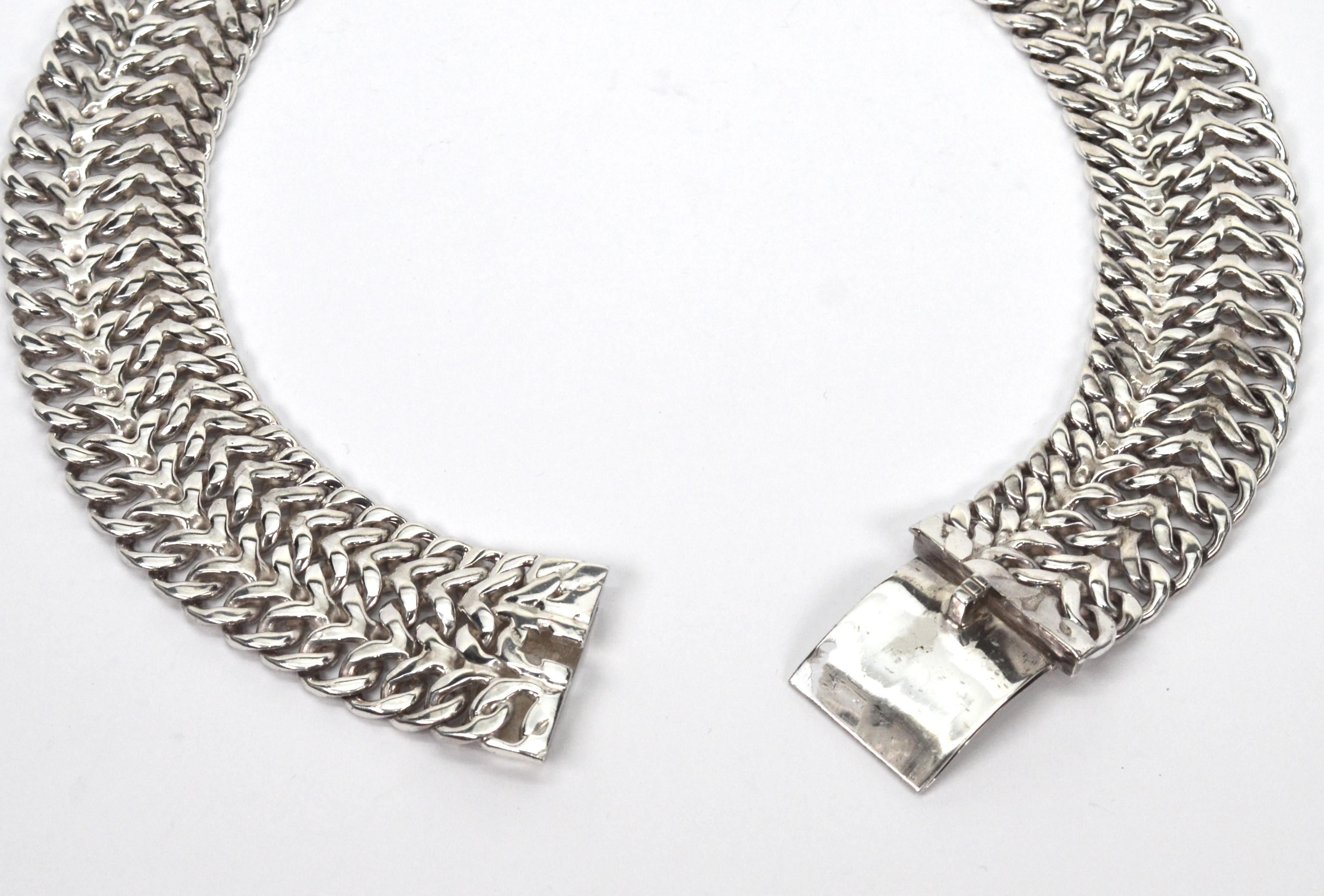 Vintage Sterlingsilber Dreifach-Halskette mit geschwungenem Kragen von Rodolfo Espinoza Taxco 1