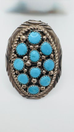 Vintage Sterling Silver Turquoise Cluster Ring, Native American Style