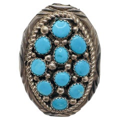 Vintage Sterling Silver Turquoise Cluster Ring, Native American Style