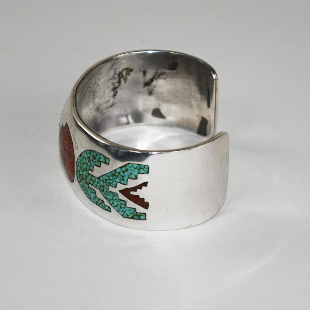 Vintage Sterling Silber Türkis Koralle Armband im Zustand „Hervorragend“ im Angebot in Laguna Beach, CA