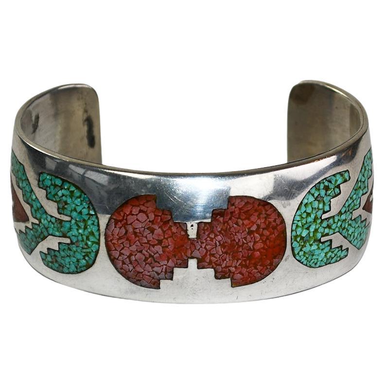 Vintage Sterling Silver Turquoise Coral Bracelet