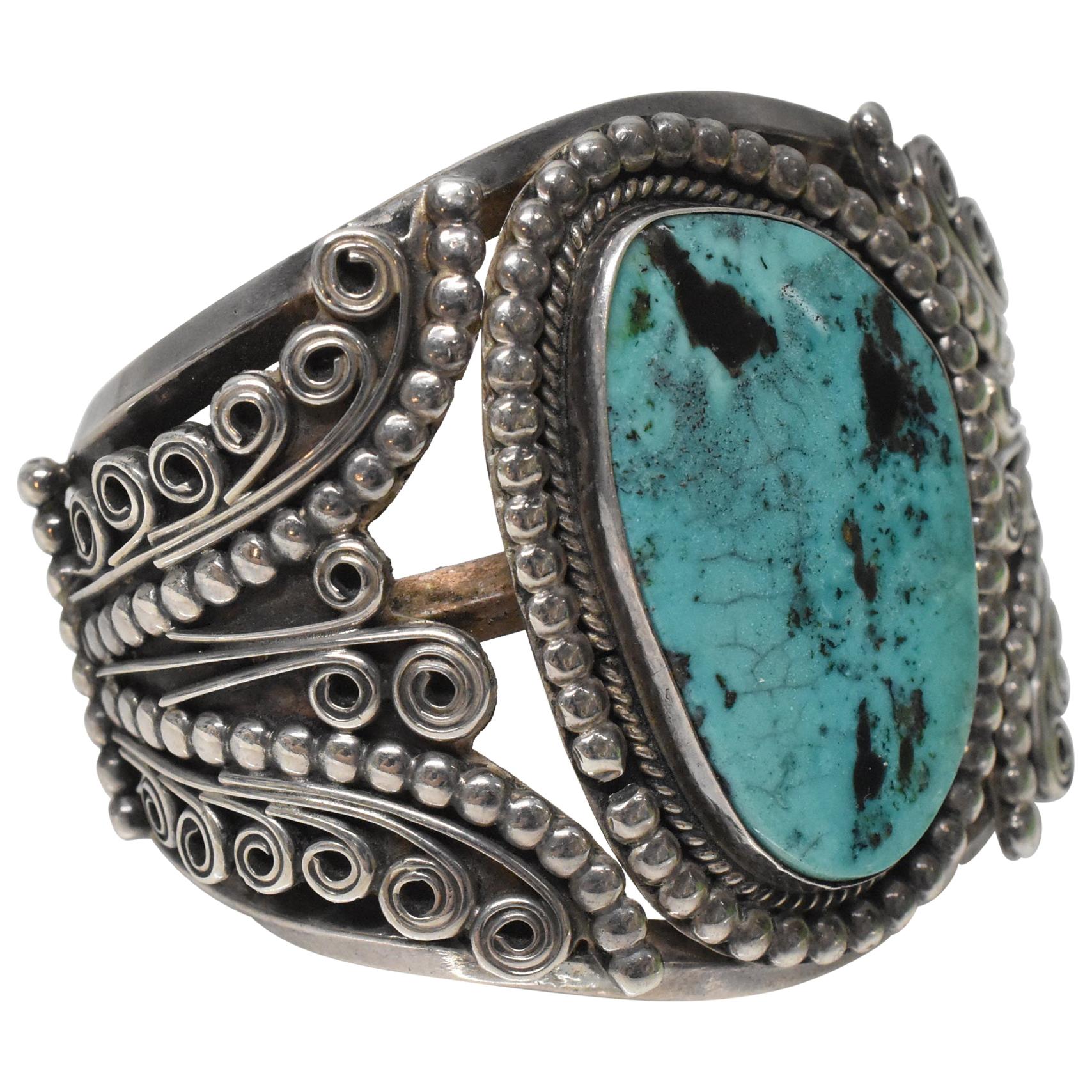 Vintage Sterling Silver and Turquoise Cuff Bracelet