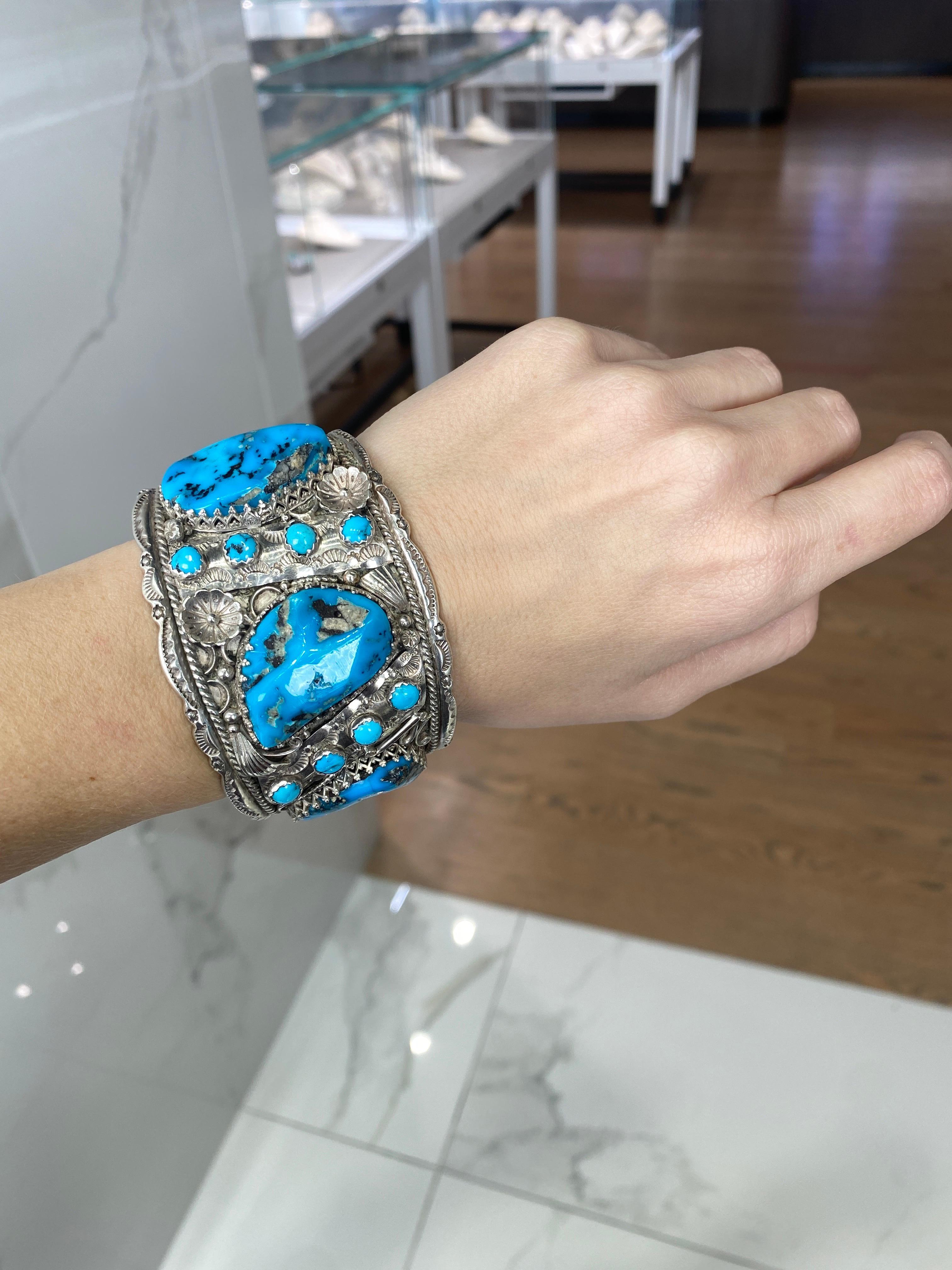 Vintage Sterling Silver Turquoise Cuff For Sale 2