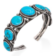 Vintage Sterling Silver Turquoise Five-Stone Cuff Bracelet