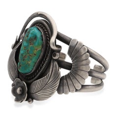 Vintage Sterling Silver Turquoise Floral Cuff